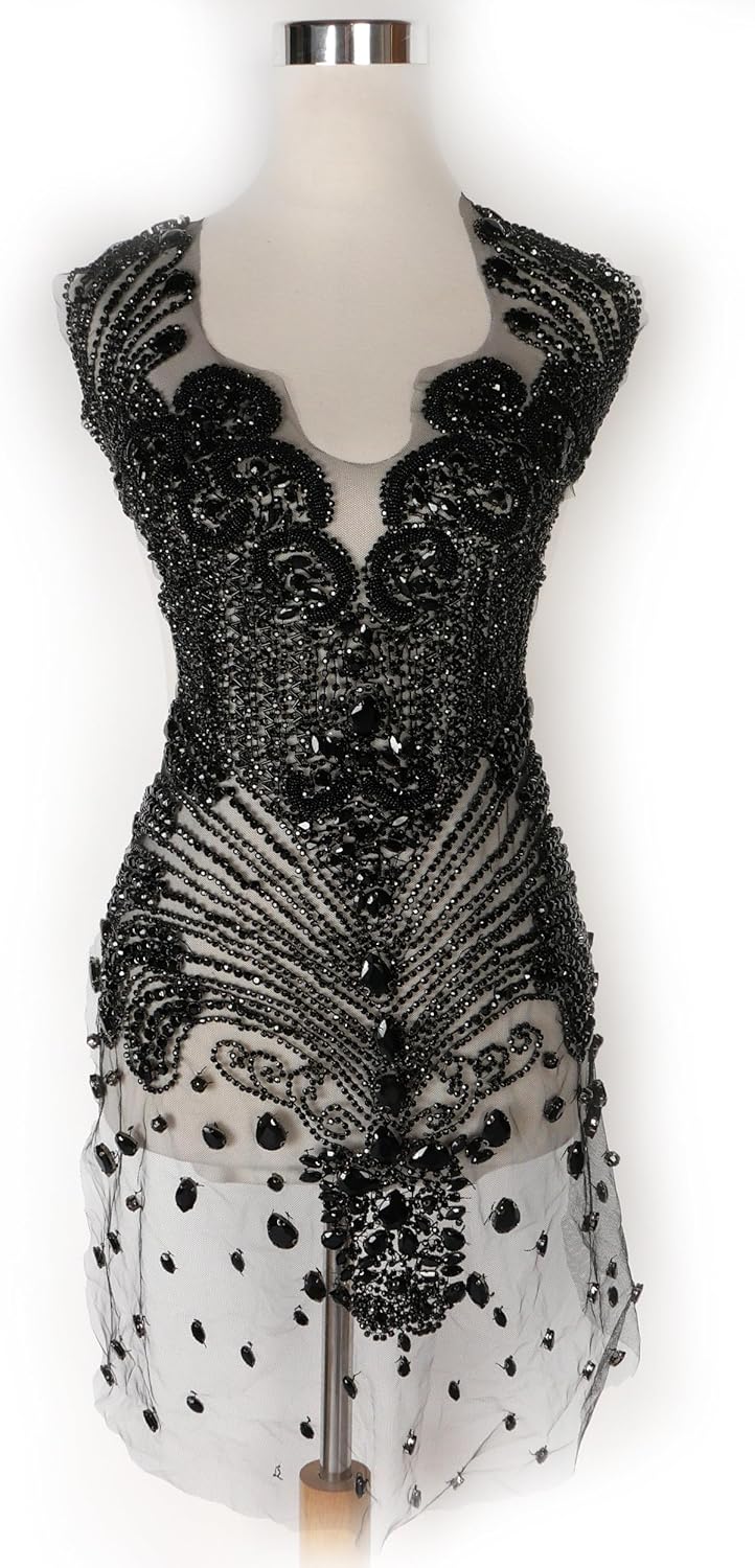 Labellezalay Black Full Front Or Back Bodice Rhinestone Applique Patch,new Large Size 33.4" * 15.7" Decorate Appliques, Black Luxury Shine Applique Patch for DIY Prom Dress (YM2101-1Black)