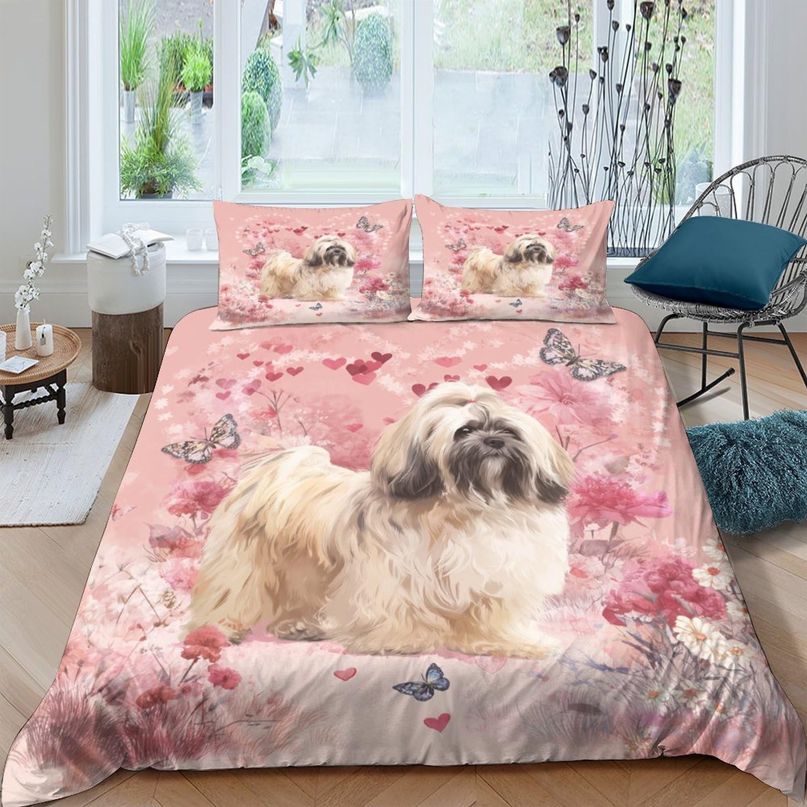 XFKLYNVCJ 3D Printed Shih Tzu dog Comforter Cover Microfiber cute pet illustration Duvet Cover Shrink Resistant No Iron Soft Comfortable Quick Drying for Guest Room Family Use Double（200x200cm）