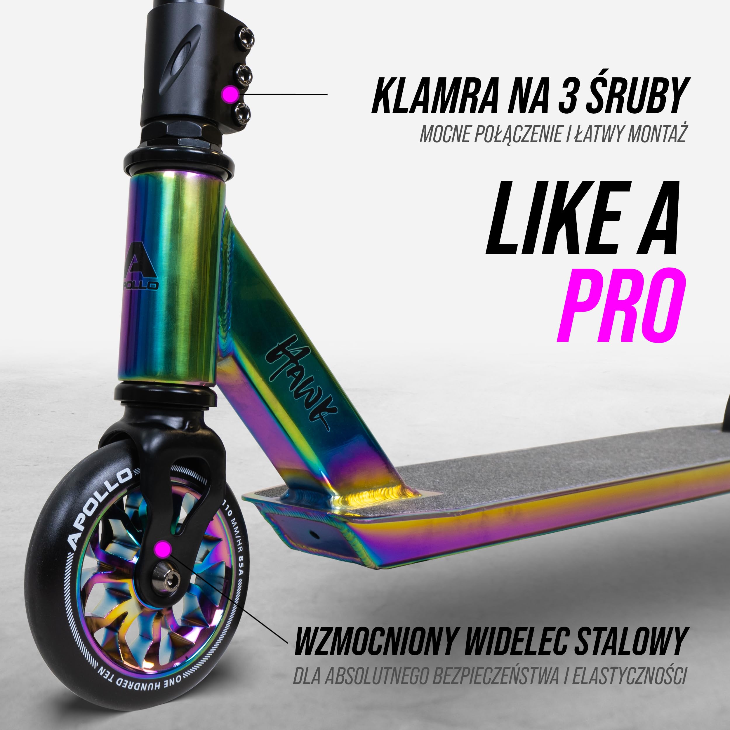 Hulajnoga stunt Apollo Hawk – freestyle kickscooter dla dzieci i dorosłych