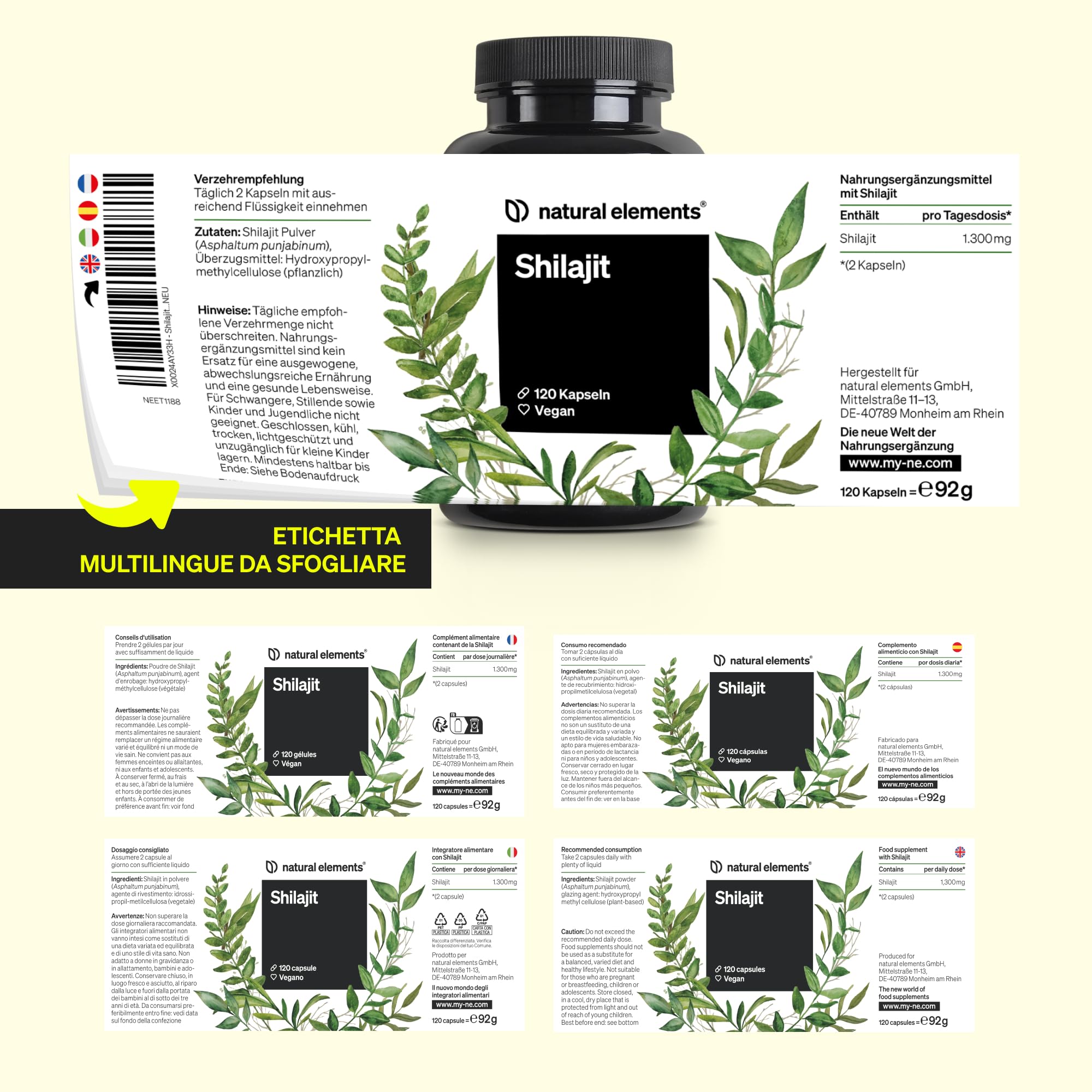 Integratore di Shilajit 1300 mg per Dose - 120 Capsule Vegane - Privo di Additivi - Prodotto in Germania e Testato in Laboratorio