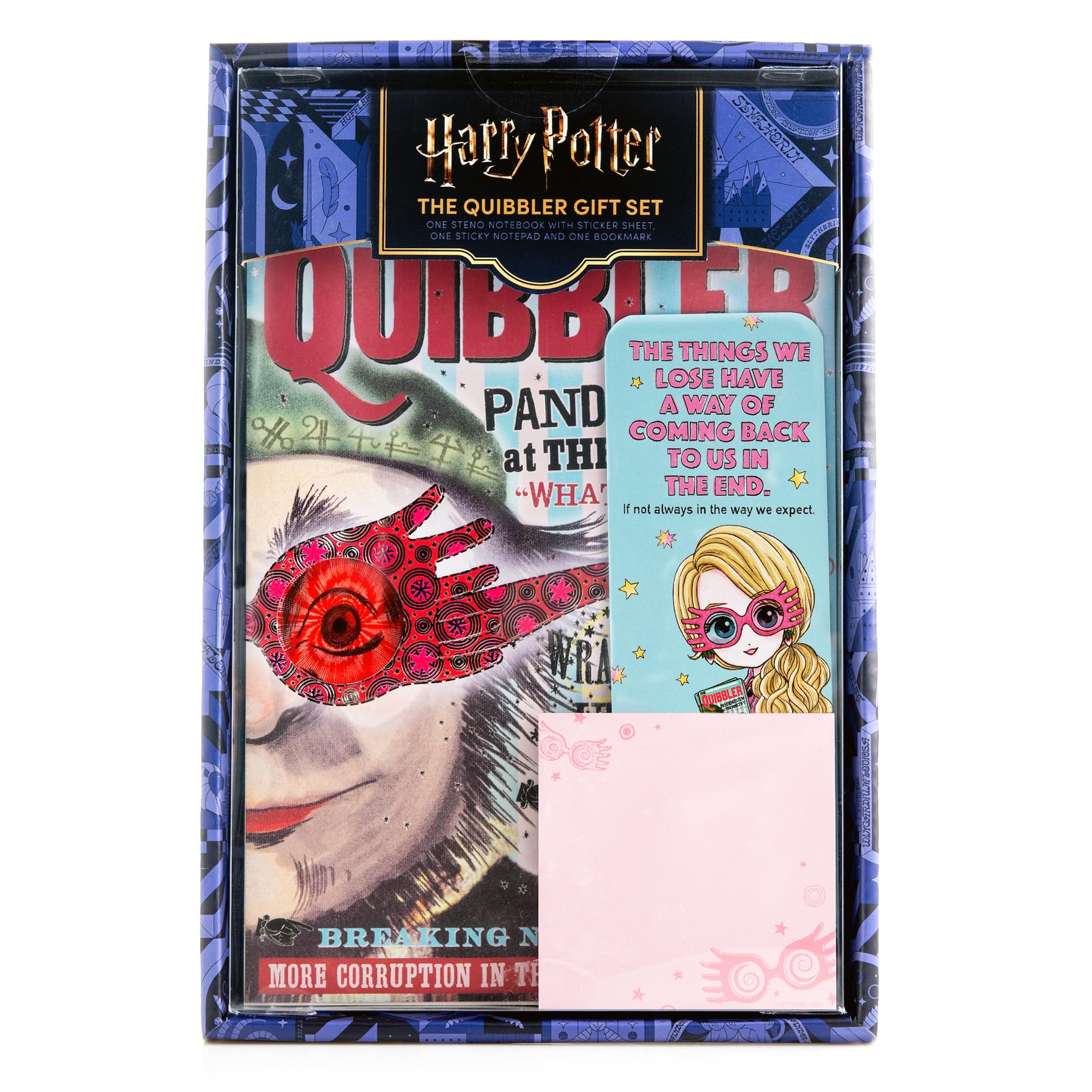 CON*QUEST Harry Potter The Quibbler Stationery Gift Set, Durable 50-Sheet 6''x9'' Steno Notebook with Vibrant Sticker Sheet, Pack of Sticky Notes &