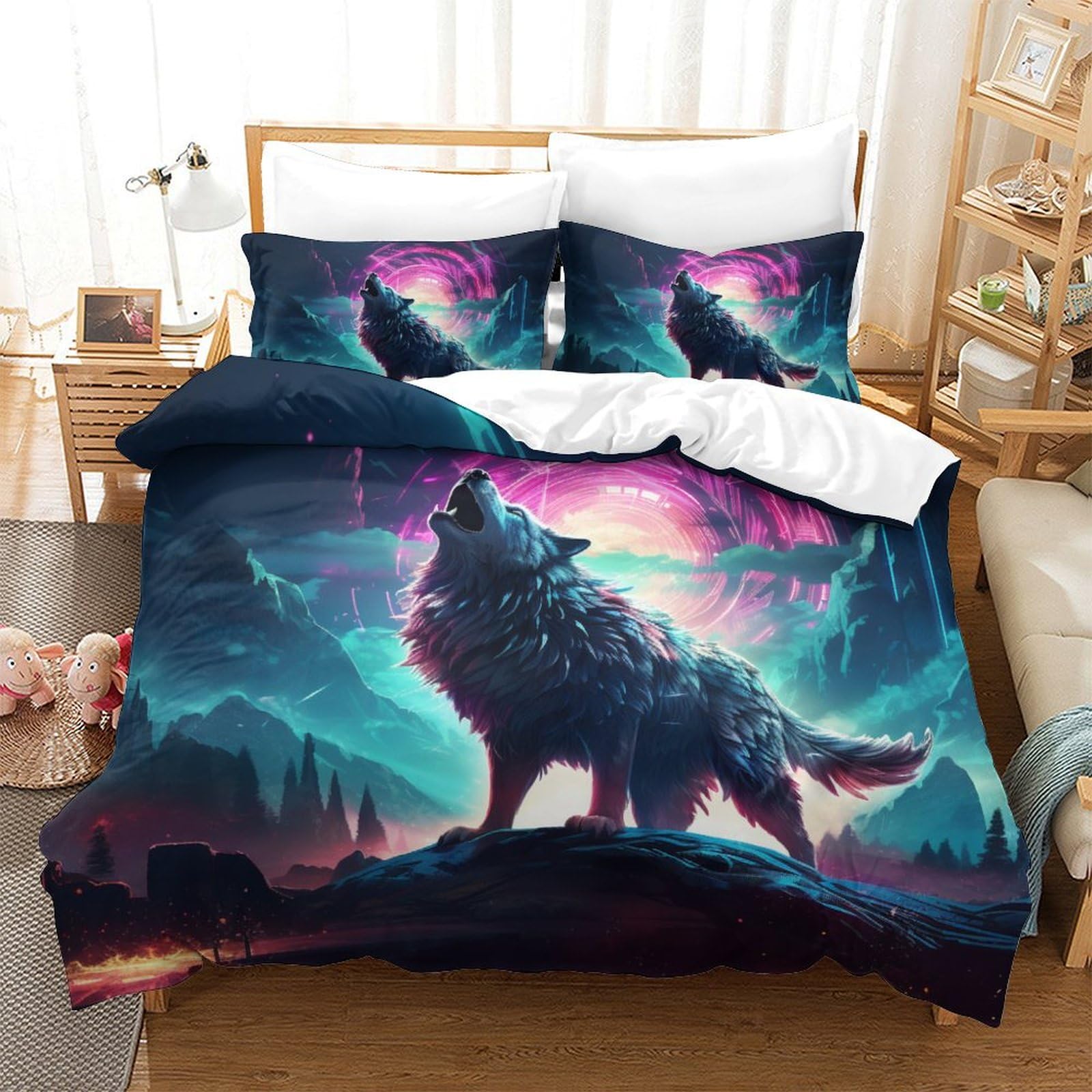 Parure de lit loup 3D microfibre de qualité supérieure parure 220x240cm avec finitions zip