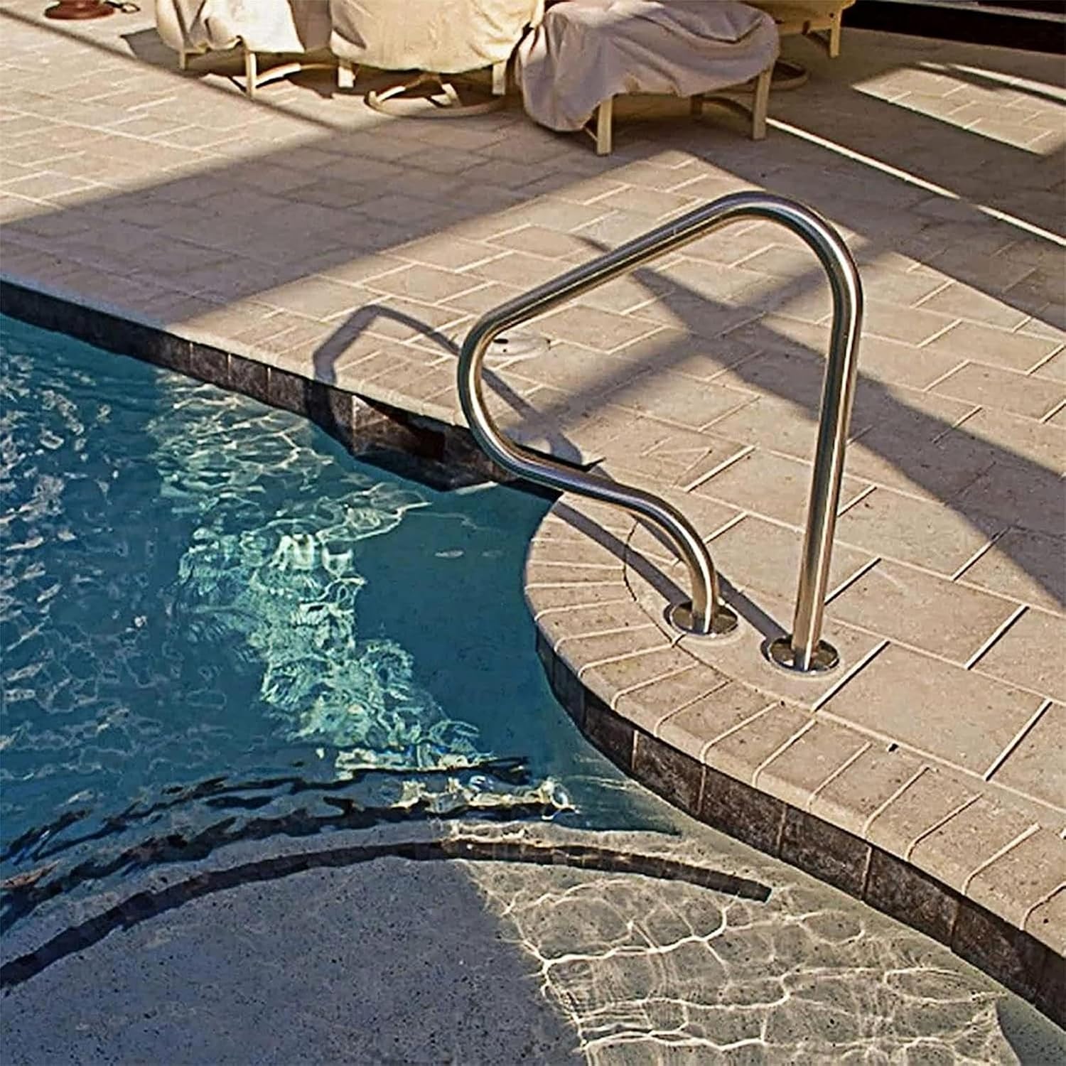 XENITE Pool Handrails 304 Stainless Steel Pool Hand Rail, with 4ft Blue Grip Cover and Complete Mounting Accessories for Inground Swimming Pools Pool Handrail
