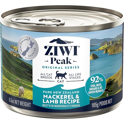 ZIWI Peak Canned Wet Cat Food – All Natural, High Protein, Grain Free, Limited Ingredient, with Superfoods (Mackerel & Lamb, Case of 12, 6.5oz Cans)