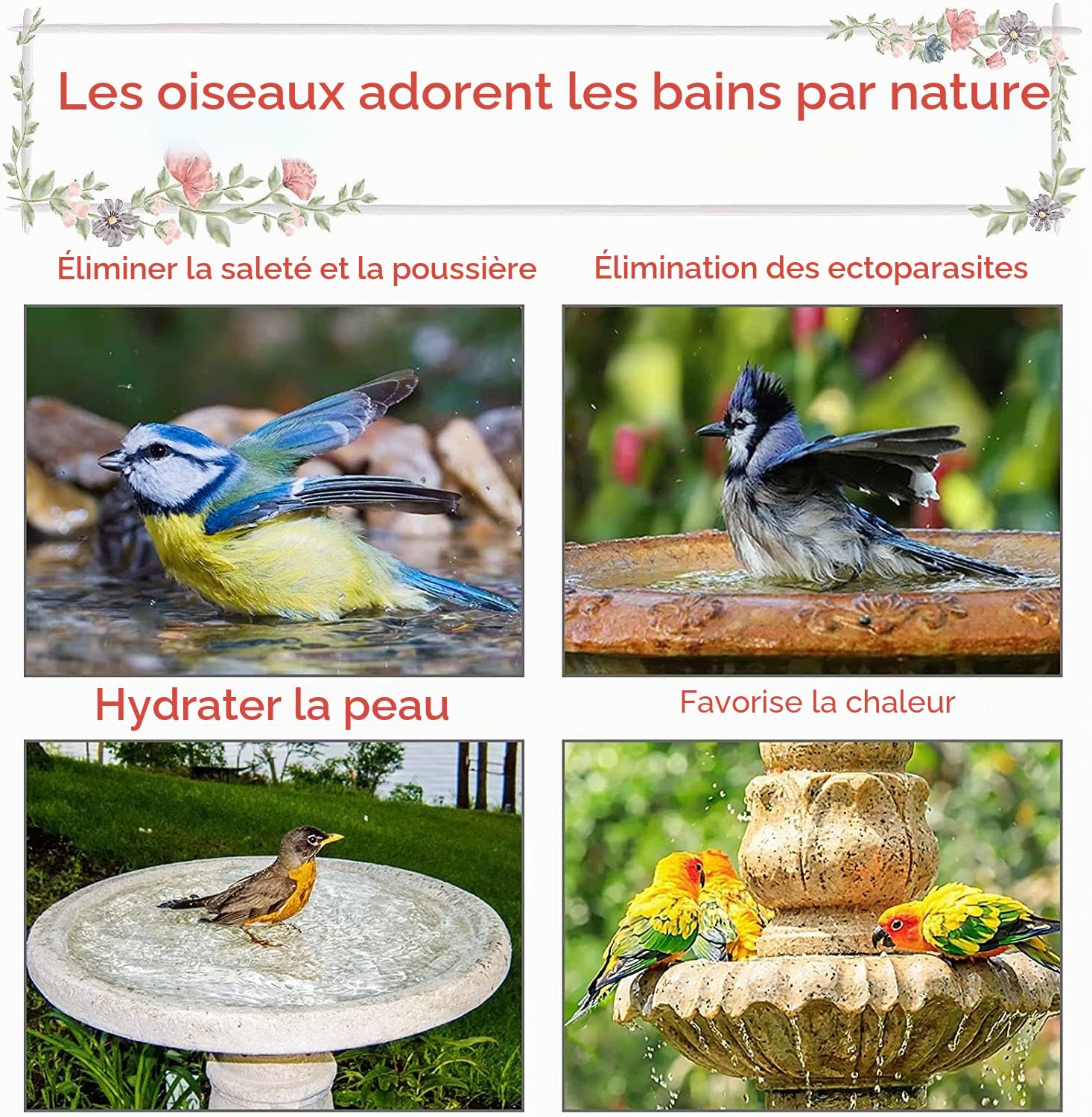 Baignoire pour Oiseaux, bac de Bain pour Oiseaux, boîte de Bain Transparente pour Petits Oiseaux, (boîte de Bain pour Oiseaux sans Fuite + 6 Jouets pour Oiseaux)