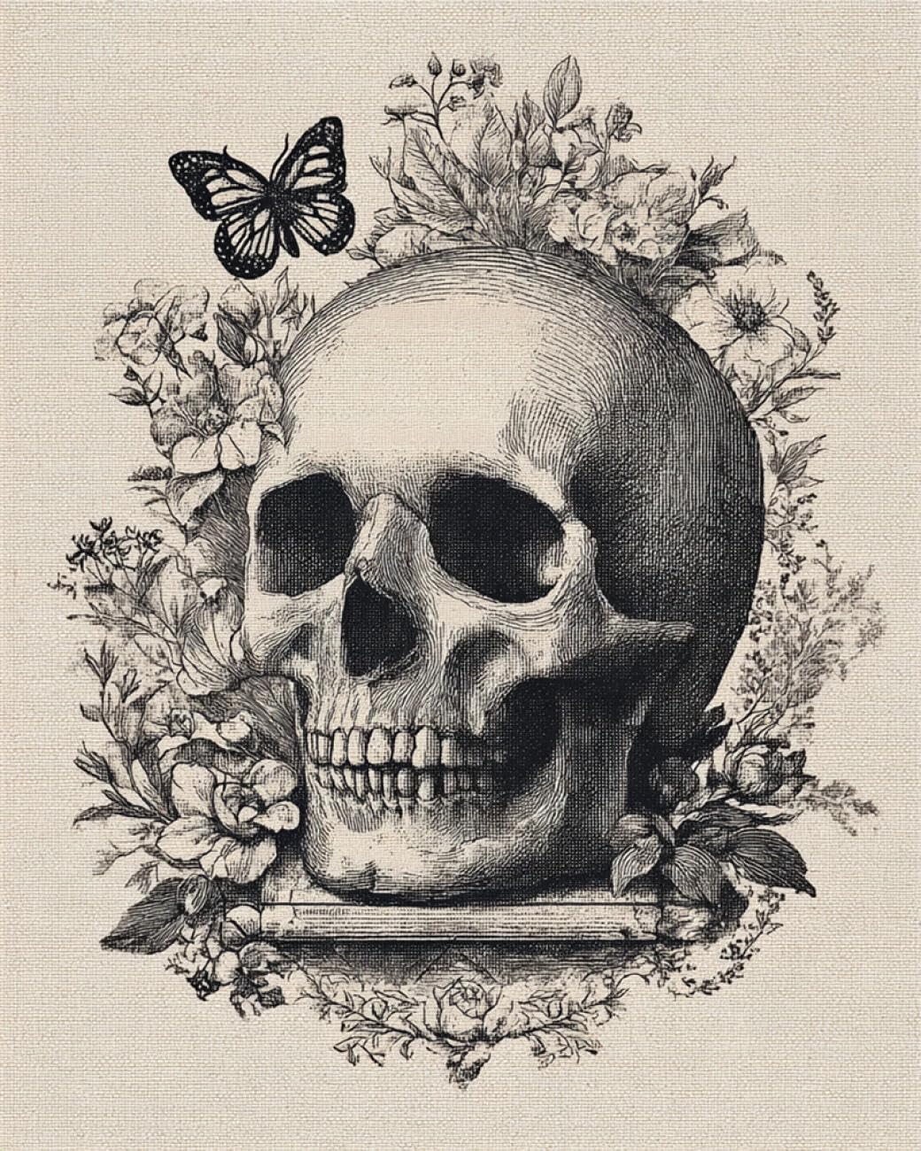 RKFLGEW DIY Embroidery Set Black and White Skulls 50x70cm