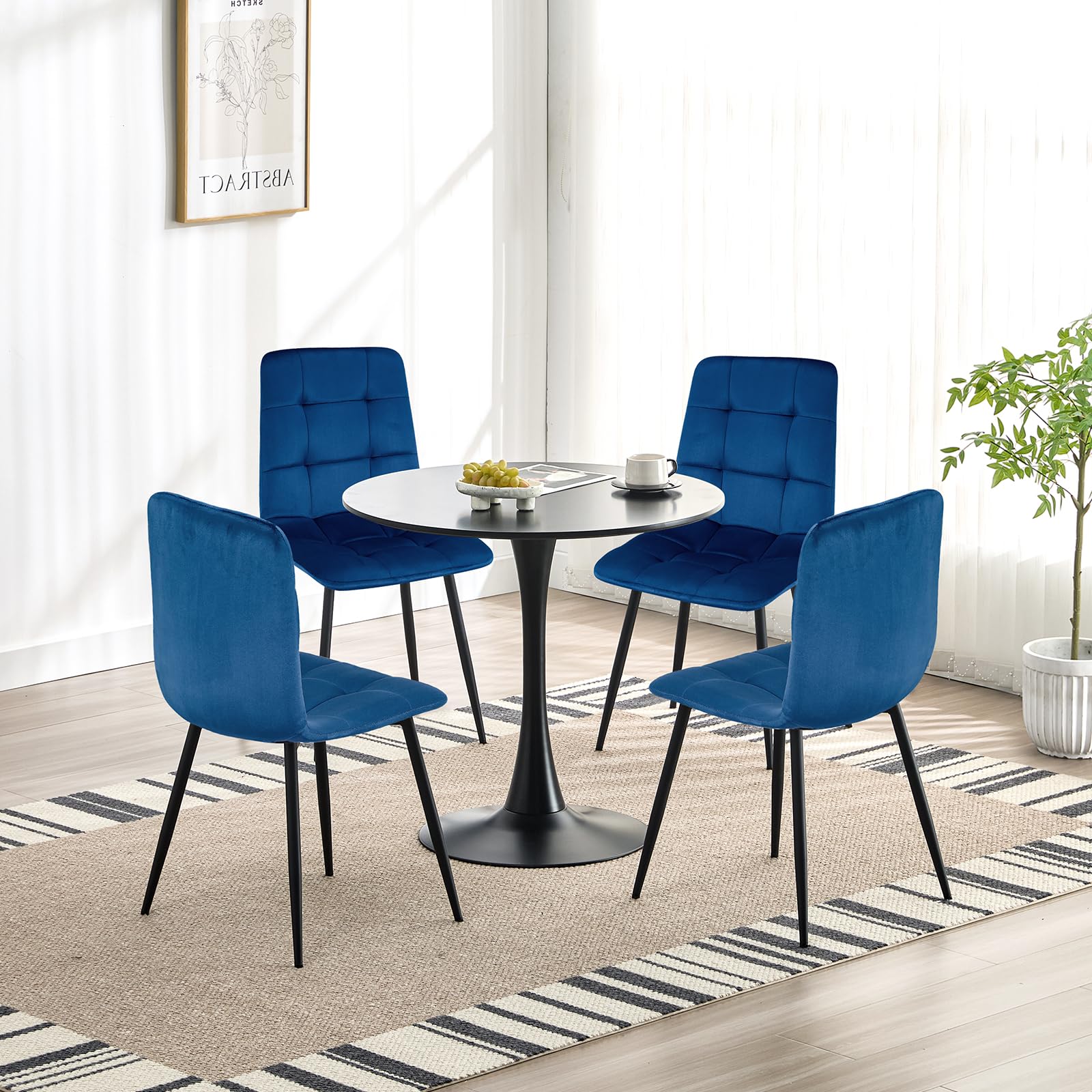 Sedie Sala da Pranzo Set di 2, Addensato Olandese Cuscino di Velluto Adatto per Sala da Pranzo, Cucina, Soggiorno, Blu Scuro.