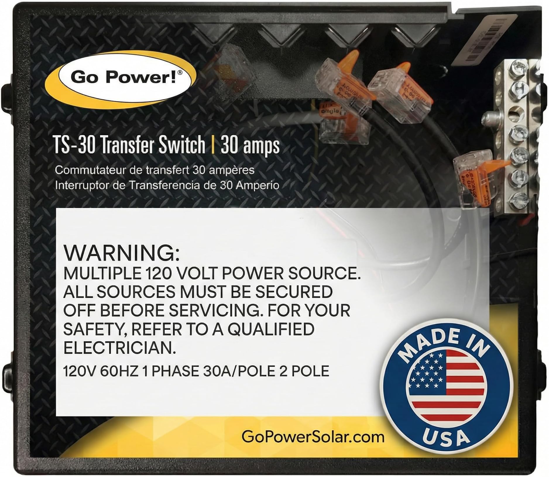 Go Power TS-30 30 Amp Automatic Transfer Switch, Dual Source Compatibility, Generator Delay Switch, Easy Installation, Compact Design