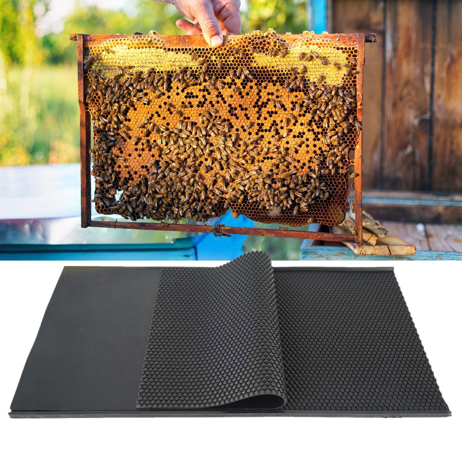 Beeswax Mold - Build Foundation Sheets For Brood Box Frames, jt Black Flexible Honeycomb Hexagonal Textured Grid, 2 Piece Set Multi Functional Component Bundle, Food Grade Supple Silicone Material Un