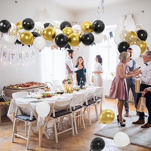 Miniatura 4 de 50 unidades de globos negros, dorados y blancos con globos de confeti de oro metálico y negro de 12 pulgadas para la graduación de la clase, Negro y