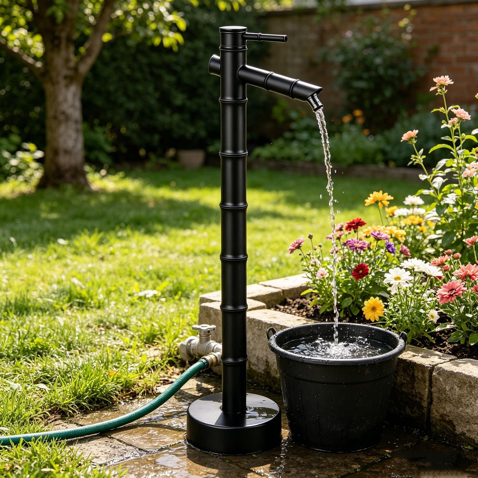 Columna de agua para grifo de jardín cobre hidrante de agua vertical exteriores césped de patio exterior, grifo negro para exteriores, fuente decorativa poste agua independiente(33.5cm,Bottom inlet)
