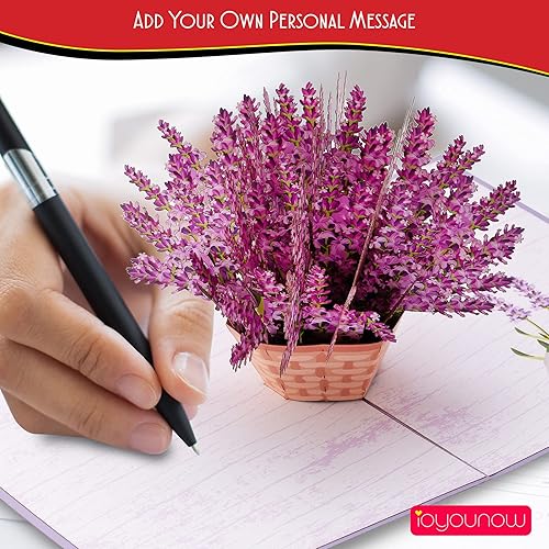 Miniatura 6 de Ramo de flores de papel lavanda, tarjeta de felicitación de flores emergentes de 5 x 7 pulgadas, la mejor tarjeta desplegable 3D para cumpleaños,