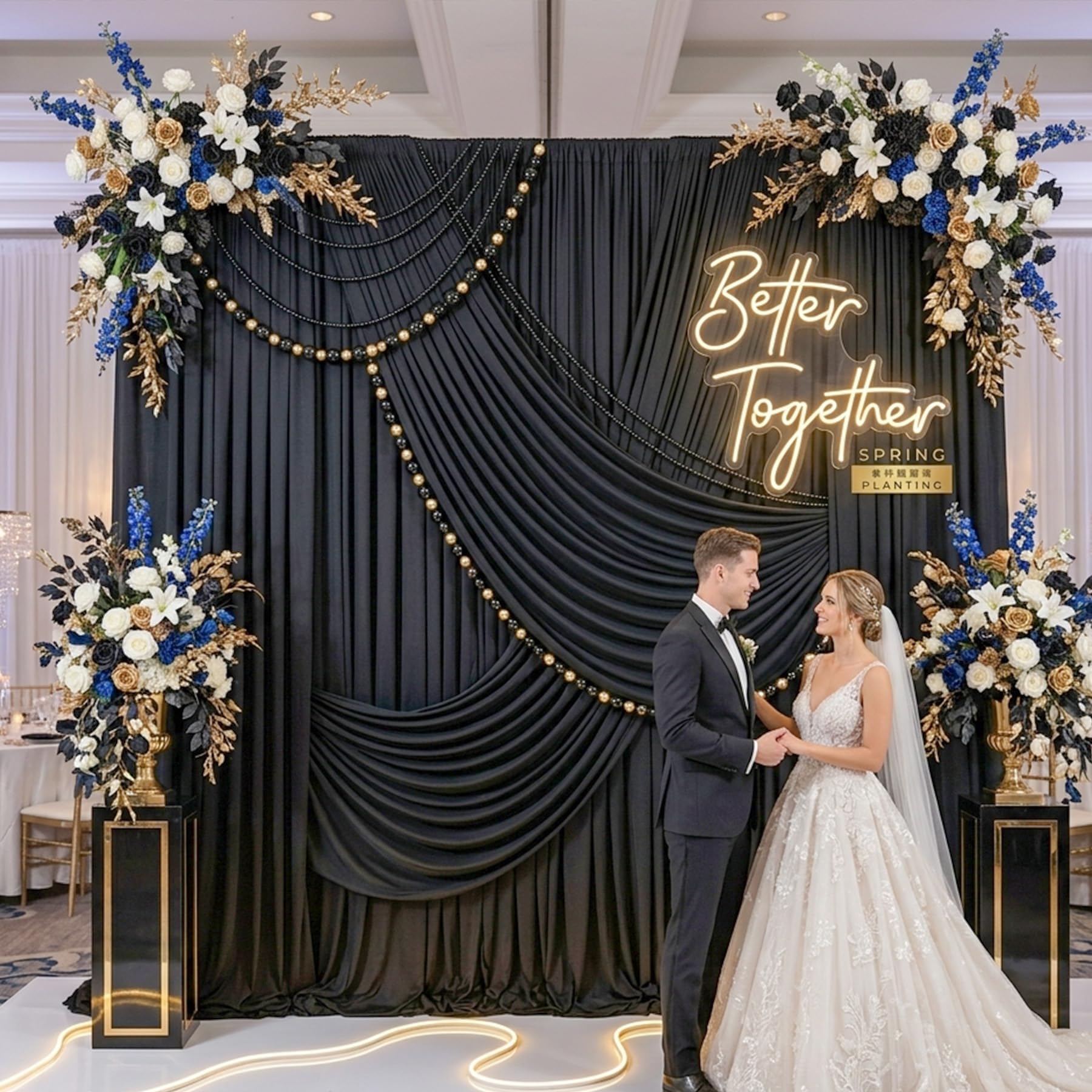 10ft x 10ft Wrinkle Free Black Backdrop Curtains for Parties, 2 Panels 5ftx10ft Polyester Photo Backdrop Drapes for Wedding Birthday Graduation Photography Background — view 4