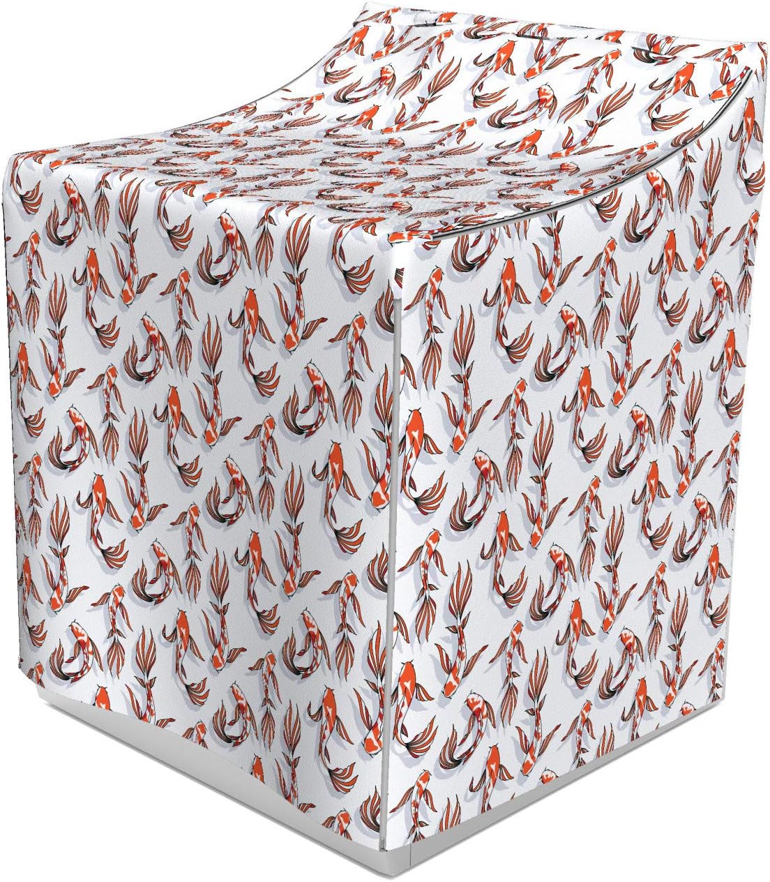 Ambesonne East Cover for Washer and Dryer, Top View Graphic Scene of Koi Fish Floating Ethnic Oriental Vibes, Easy Use Bathroom Laundry Decor Accent, 29" x 28" x 40", Vermilion and Charcoal Grey