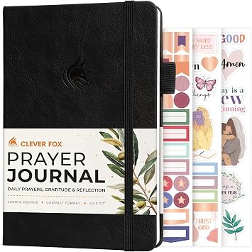 Clever Fox Prayer Journal with Prompts, Bible, Women, Teen, A5 Black | 5.8 x 8.3 in, Daily devotional, gratitude & Bible study notebook for adults & teenage, Habit calendar, Christian, catholic