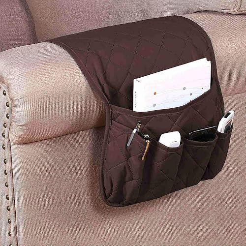 Miniatura 5 de Paquete de 2 organizadores antideslizantes para sofá y silla, 5 bolsillos, para teléfono inteligente, libros, revistas, iPad, soporte para control