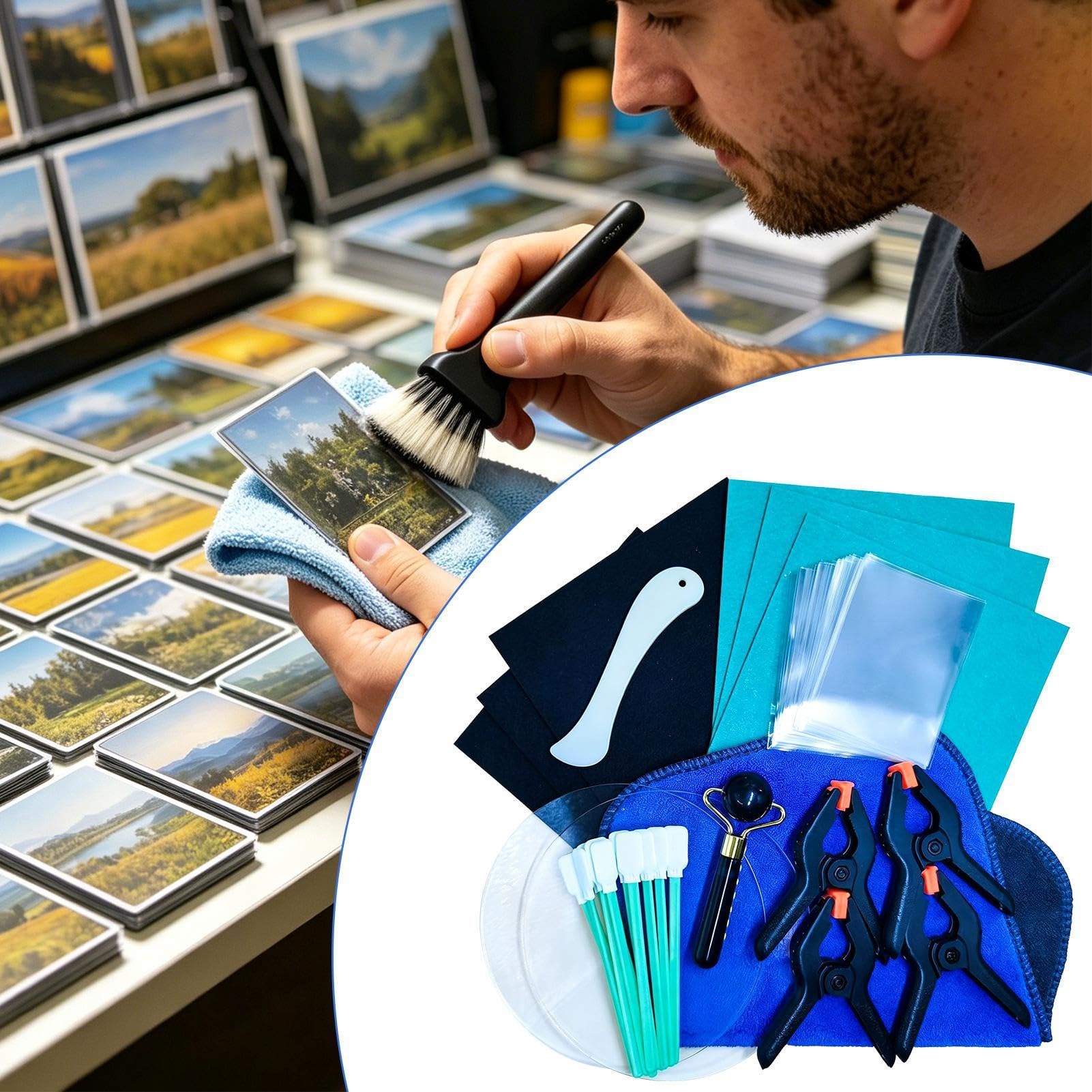 Huxibai Kit di riparazione di carte, strumento da 28 pezzi per classificare, appiattire e curare, kit lucidante per carte, per casa, sport, credito, carte fotografiche e portafoglio