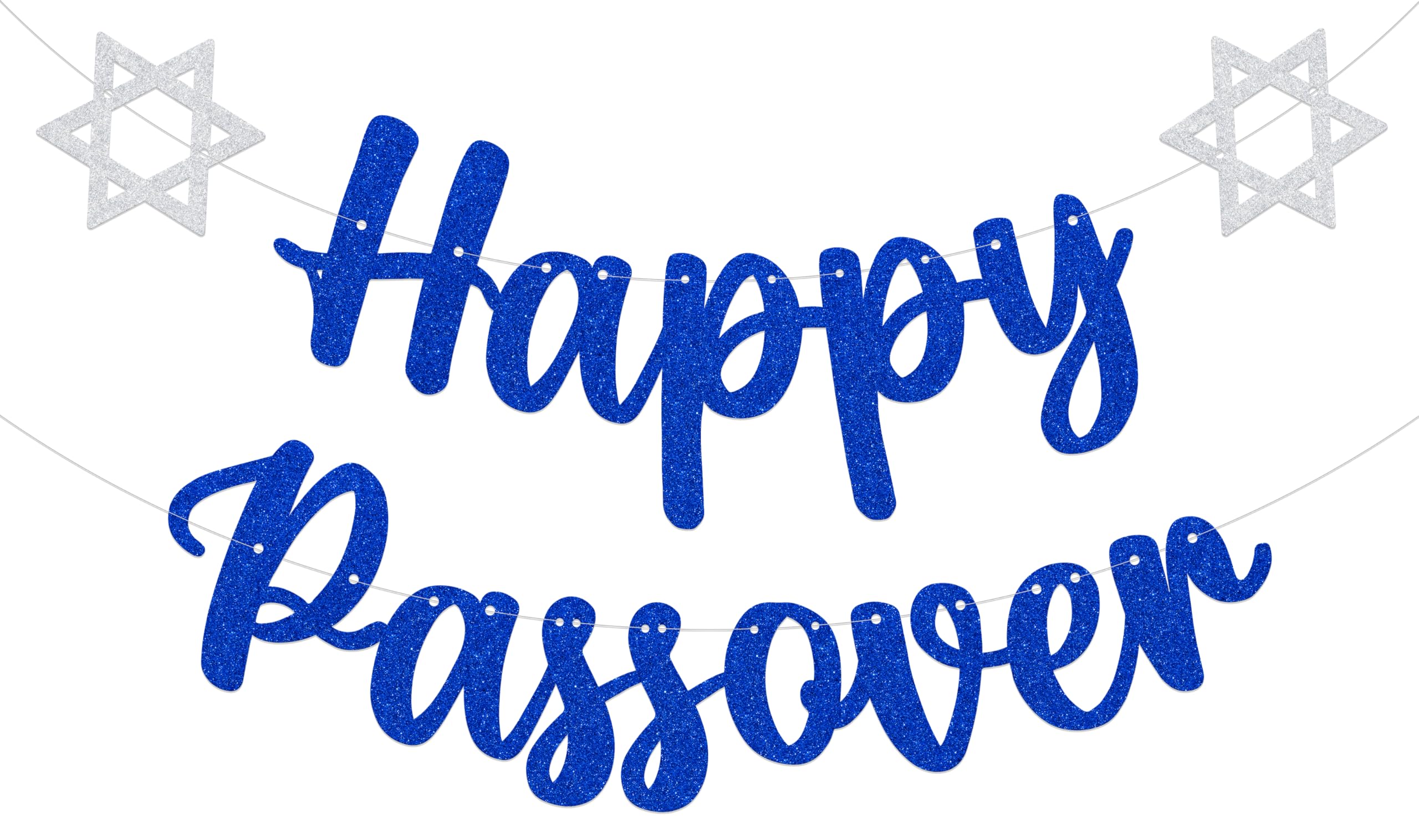 ZCXVC Happy Passover Banner Happy Passover Sign Passover Decorations Banner Garland Blue Glitter