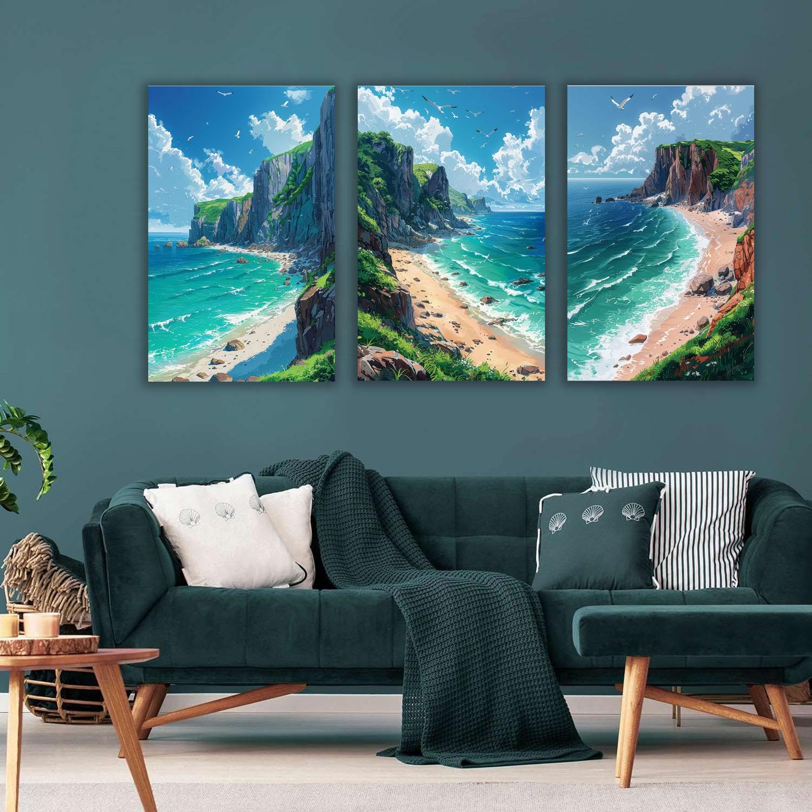 Amazon.co.jp: SHYAMIC 3枚セット 海絵 アート海 自然風景, ビーチ