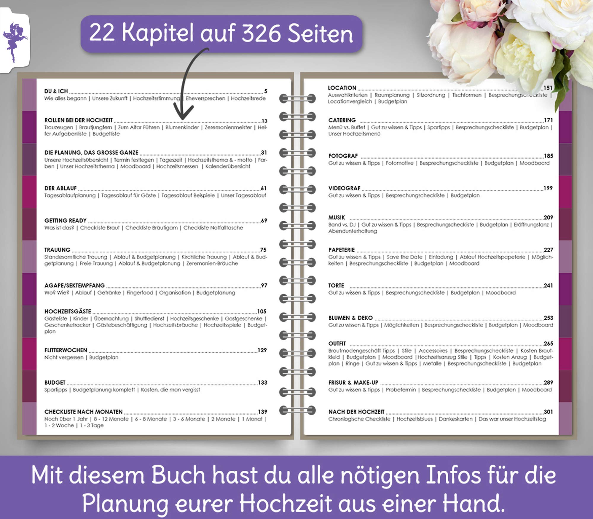 FEENSTAUB Hochzeit planen mit perfekten Hochzeitsplaner Buch 326 Seiten, personalisierbar, inkl. Online Listen, Hochzeitsplanung, Verlobungsgeschenk für beide, Hochzeitsplaner deutsch Rosen