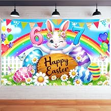 Happy Easter Bunny Spring Six Seven 6 7 Backdrop Banner,Funny Six Seven 6 7 Easter Rabbit Colorful Eggs Theme Party Decorations Supplies