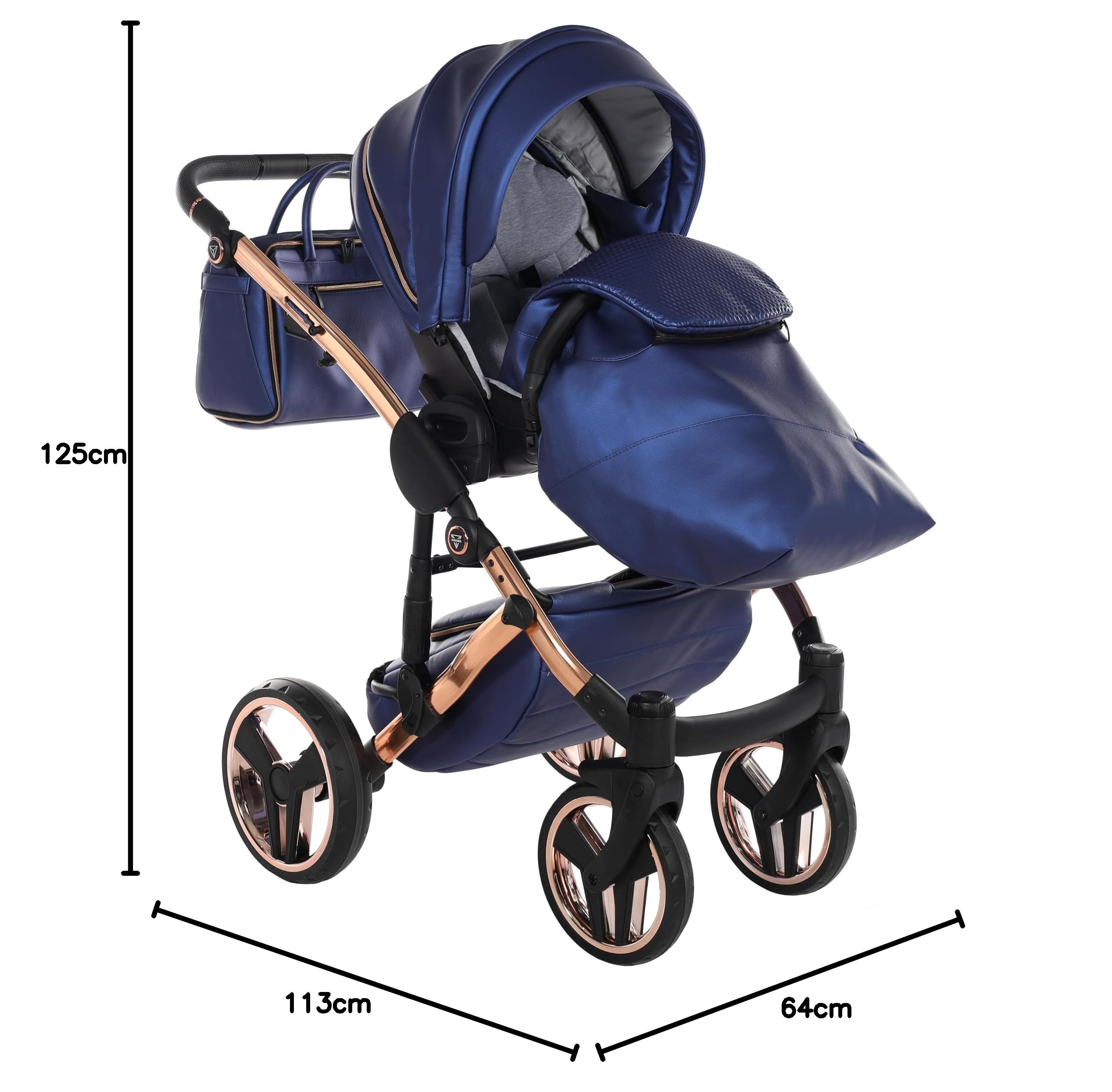 Junama Passeggino TRIO Diamond Fluo 01 Blu e Rame - 2in1 3in1 4in1 + ombrellino (2 in 1 con Adattatori)