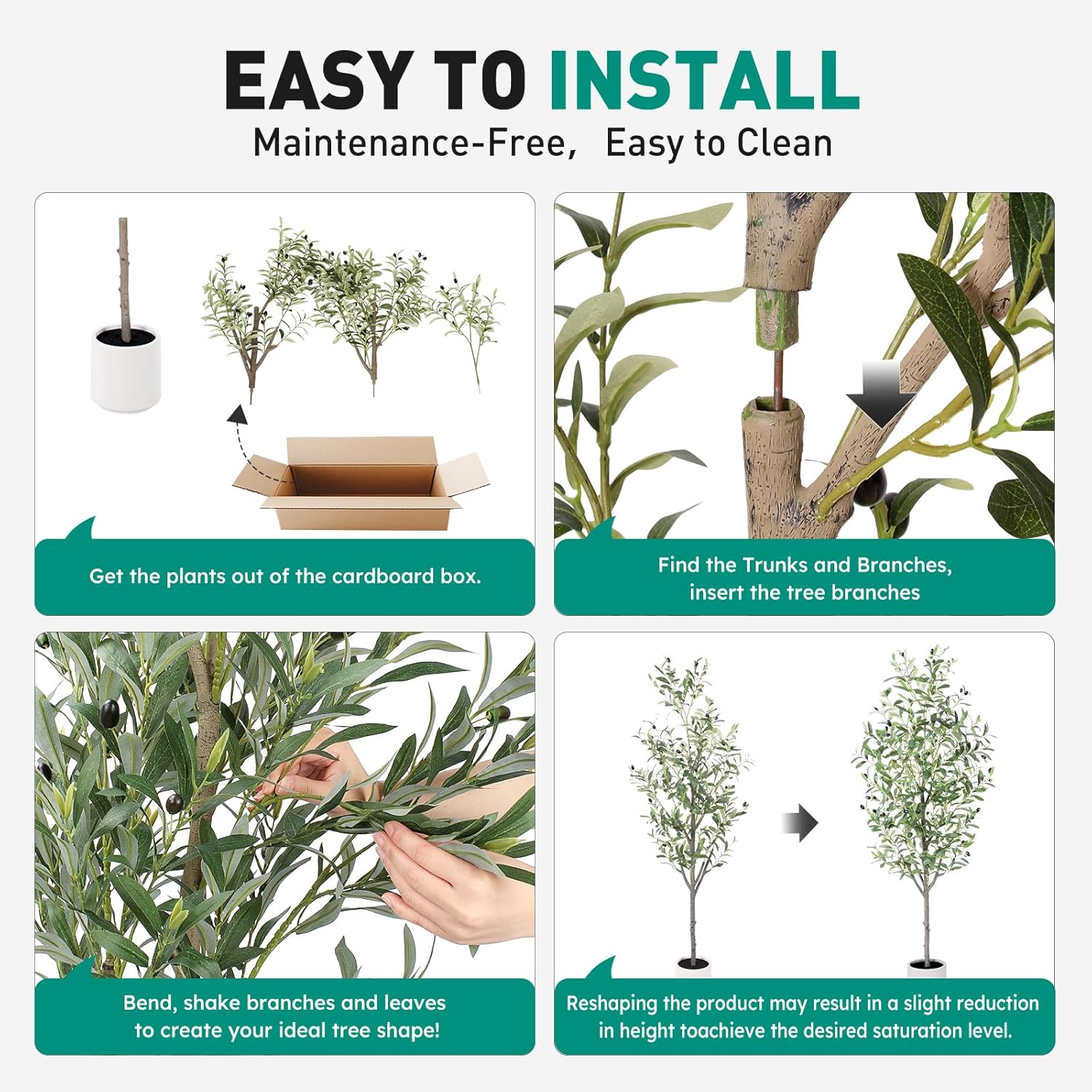 Olive Tree Artificial Indoor, 5ft Tall Silk Faux Olive Tree with White Planter, Artificial Plants with Natural Wood Trunk and Lifelike Fruits for Home Office Decor - Image 8