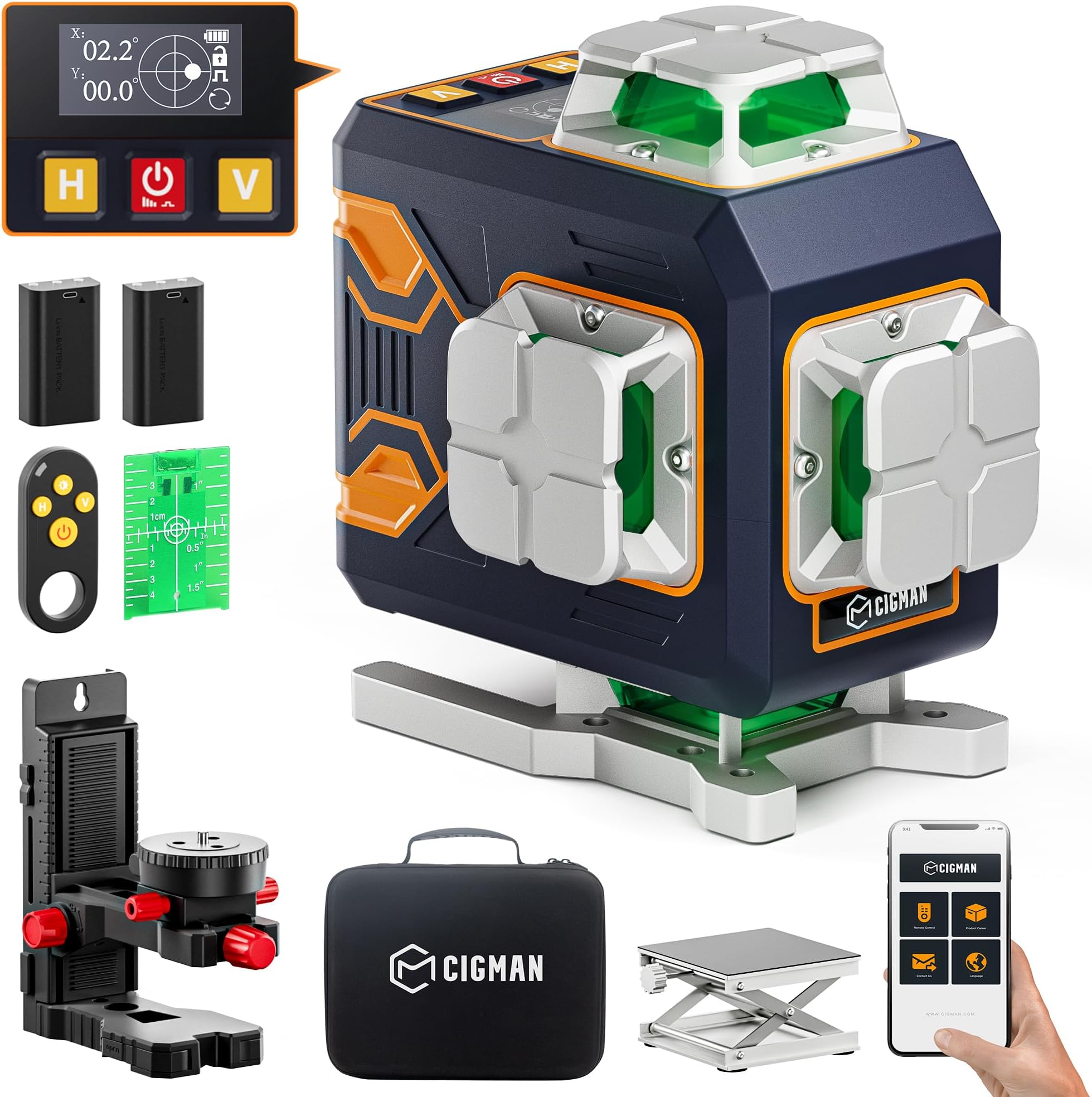 CIGMAN 4x360° 16 Lines Laser Level with Remote&APP Control, Green Self Leveling Cross Line Laser, 4D Vertical/Horizontal Line for Construction, Home Renovation, Picture Hanging