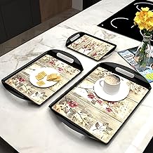 Castleite Aroma Series Melamine Trays Set of 3 with Handles for Serving Snacks or Tea – A Designer Tray Medley for Home or Cafe Use (Tulip Armena)