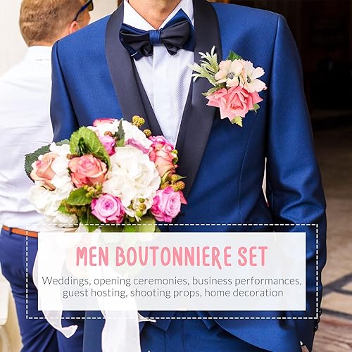 Miniatura 5 de Jexine 12 piezas de ramilletes de muñeca rosa para baile de graduación, novia, mano, flores, rosa, rosa, ramillete de muñeca para novia, dama de