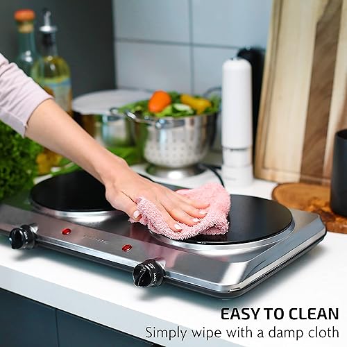 Miniatura 4 de Ovente - Quemador eléctrico doble infrarrojo de 75 pulgadas de cerámica con 6 niveles de control de temperatura y base de acero inoxidable fácil de