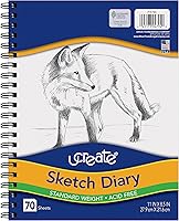 UCreate Sketch Diary P4794 Sketchbook, 11x8.5 Inch Spiral Bound, 70 Sheets White Sulphite Paper for Dry Media Drawing