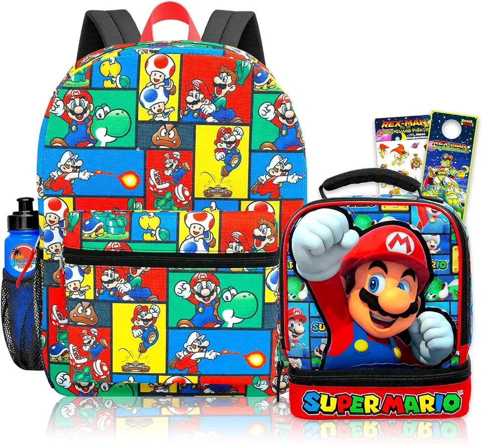 Super Mario Backpack and Lunch Box Set for School Boys Bundle + More