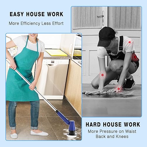 Miniatura 7 de Limpiador eléctrico giratorio inalámbrico para baño con mango largo ajustable, cepillo de limpieza eléctrica de 2 velocidades con 7 cabezales de