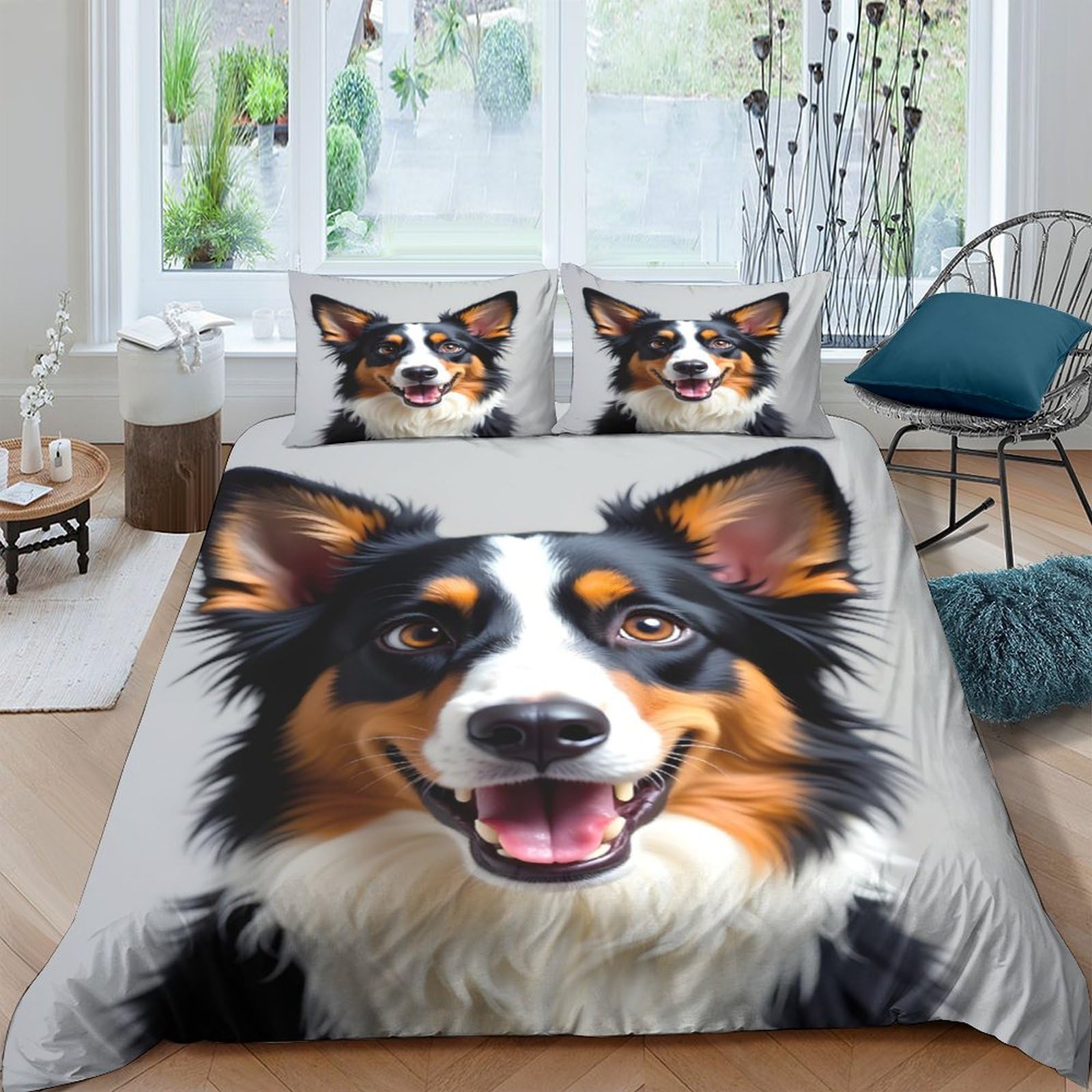 Ctjqhvkz Style-4 3D Printed Border Collie Fitted Sheet Microfiber Soft Breathable Dog Face Bed Cover For Bedroom Guest Room Decor Single（135X200cm）