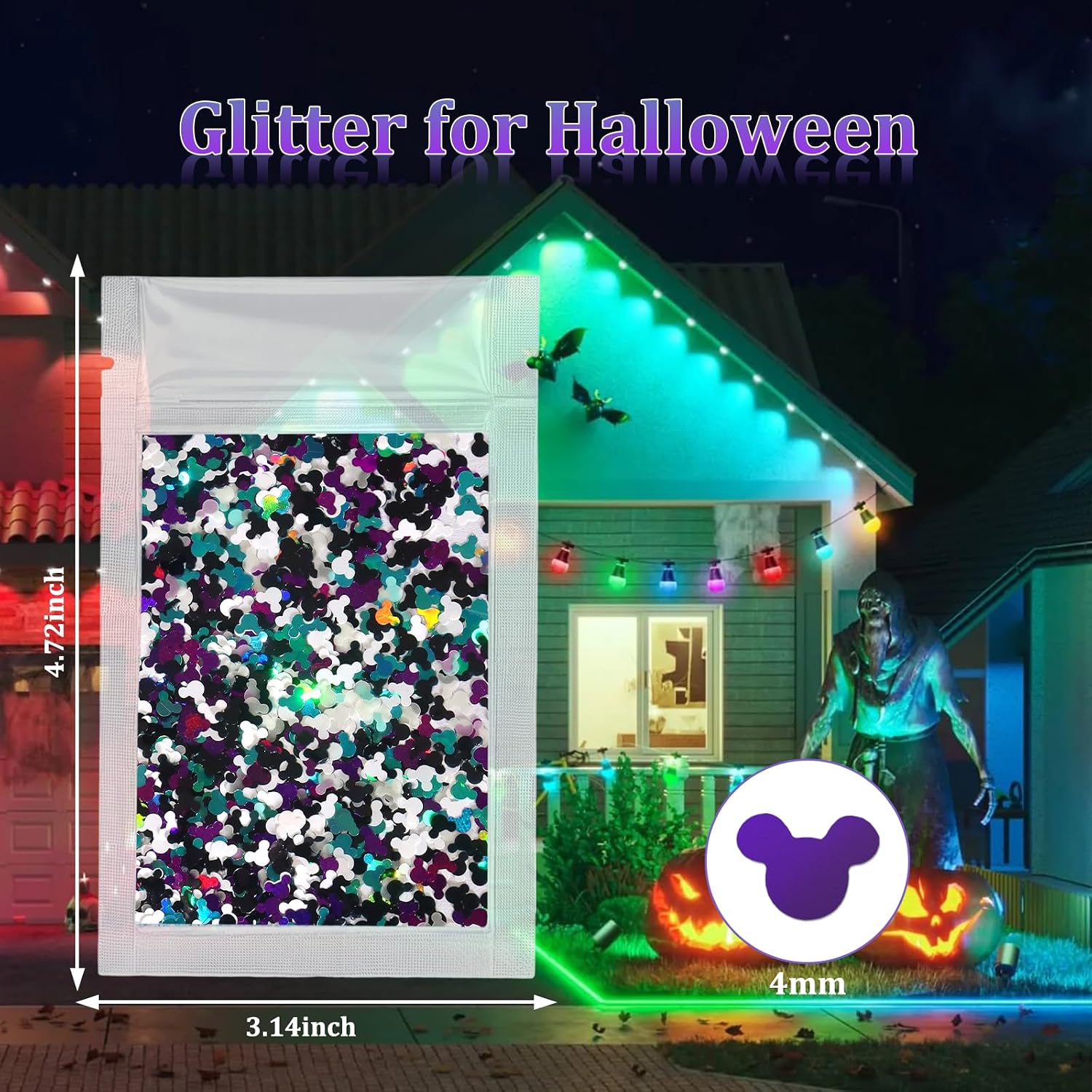 Matio Mickey Glitter, 15g/0.5oz Purple Black White Green Glow Sequins 4mm image 3