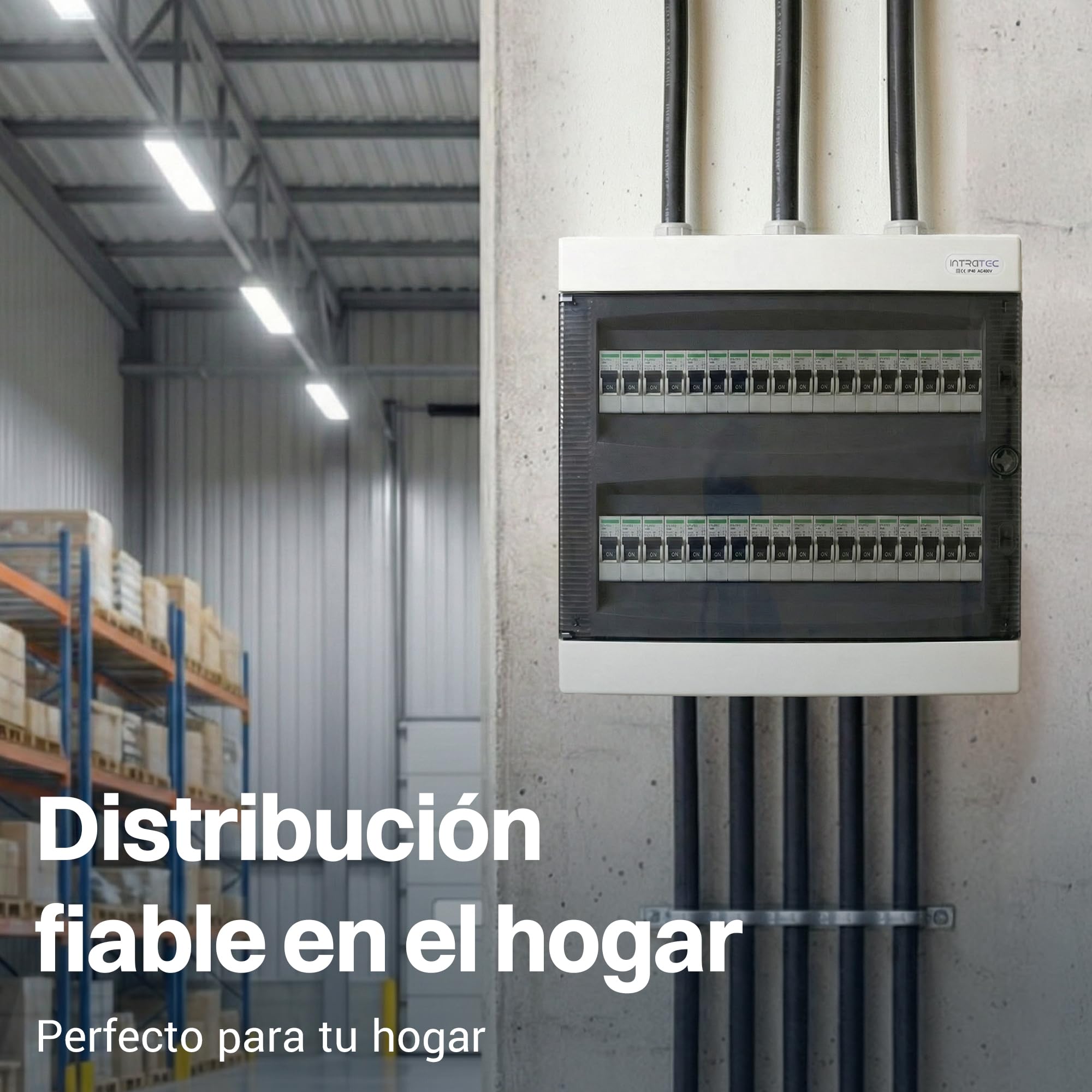 Intratec Cuadro Eléctrico de Superficie 2 Fila – IP40 Caja de Distribución para 36 Módulos con Puerta Blanca para una Instalación Fácil en Hogar y Comercio – 361 x 396 x 112 mm