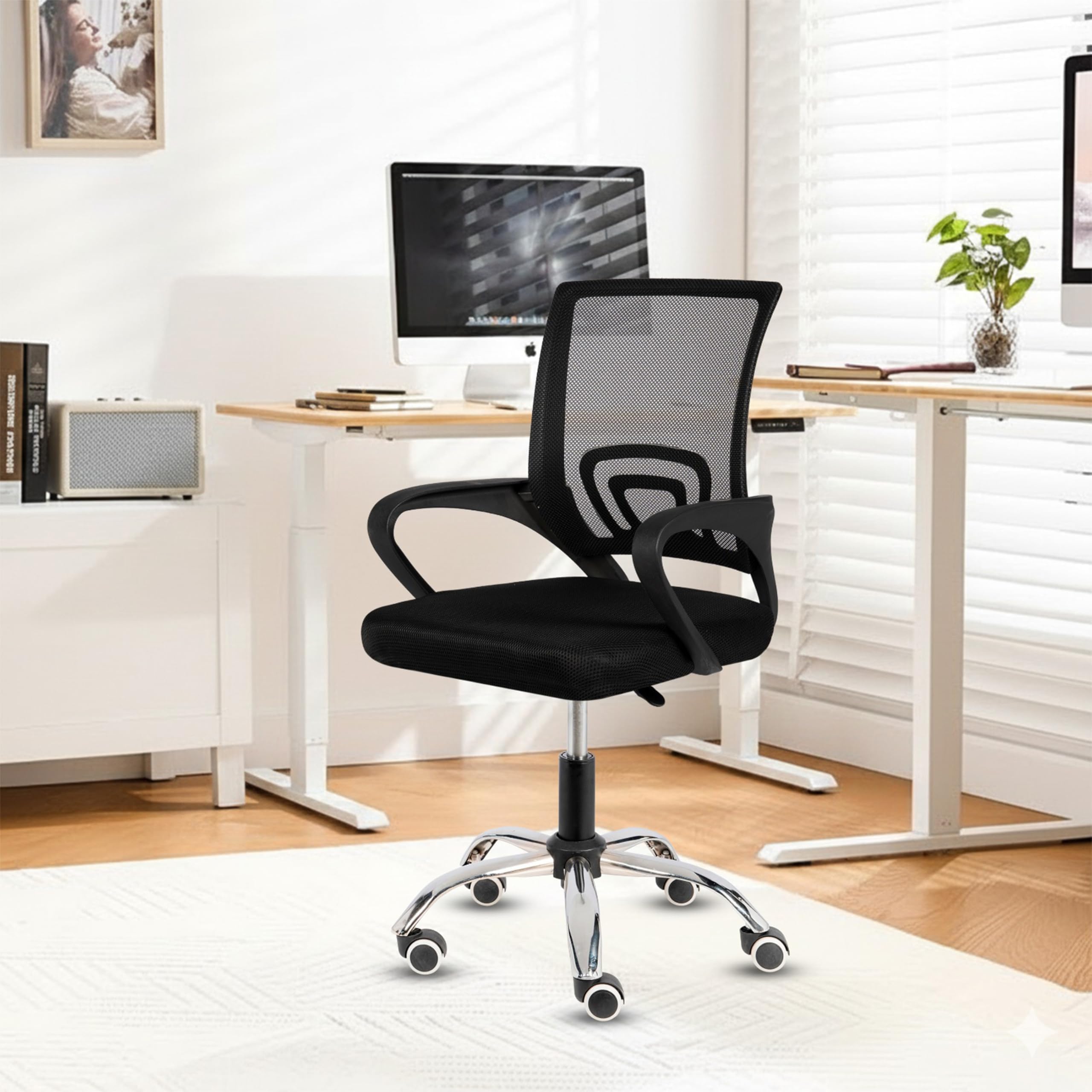 Casa Copenhagen Mesh Mid Back Office/Study/Computer/Revolving/Desk Chair for Work from Home -Metal Base, Height Adjustable Seat- Black & Black Handle-image-36