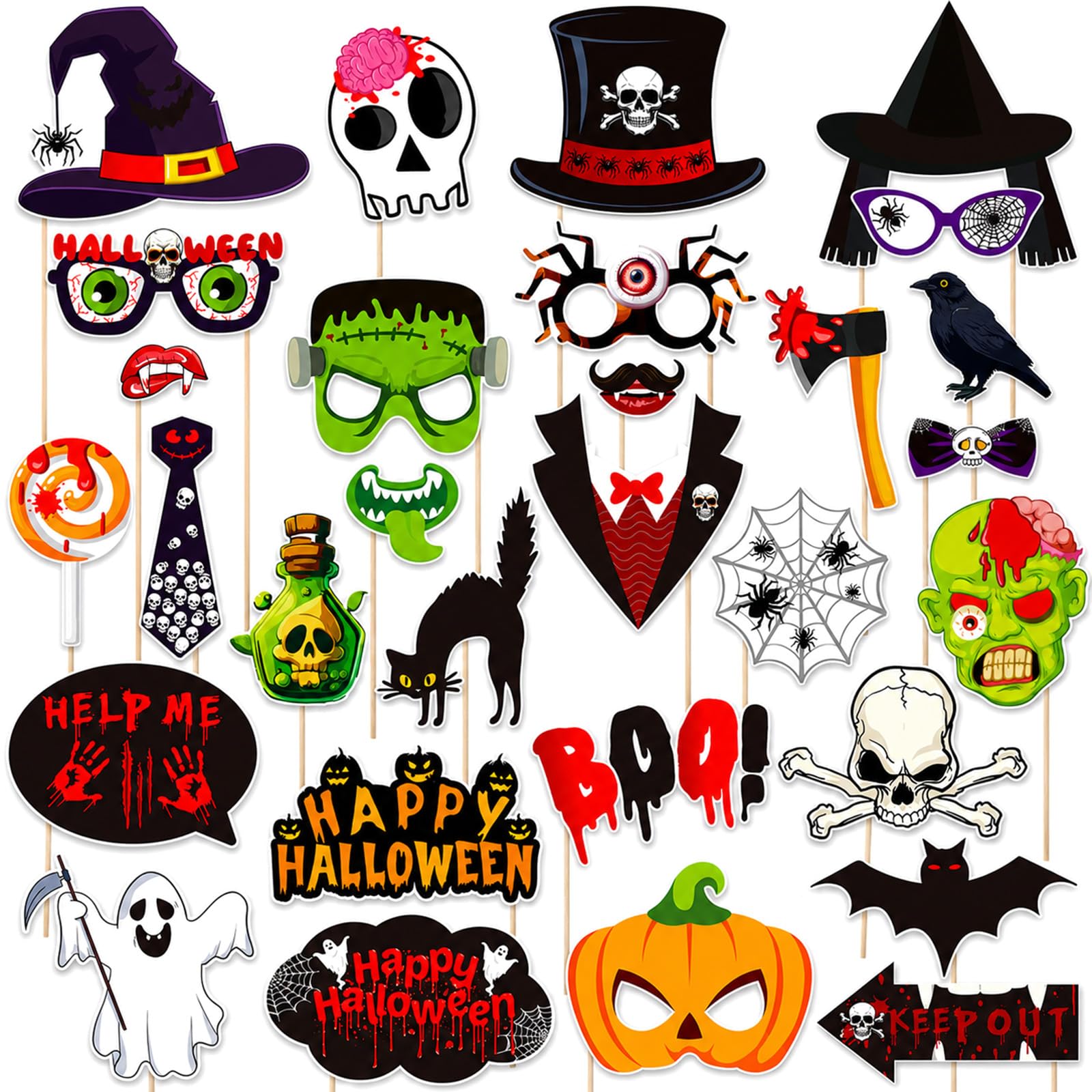 Qylazune Green 30Pcs Halloween Party Decorations Horror Thriller Photo Booth Props