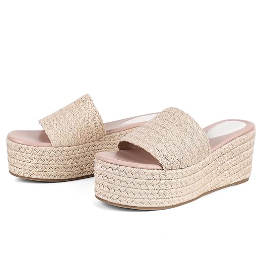 Erocalli Platform Wedge Sandals Espadrille Slide Sandals Slip On High Heel Espadrille Flatform Mules for Women Casual Jute Beach Straw Raffia Sandals