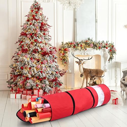 Miniatura 4 de Rollos de papel de regalo, organizador de almacenamiento, cilindro de 40 pulgadas con asas y parte superior con cremallera, contenedor de tubo