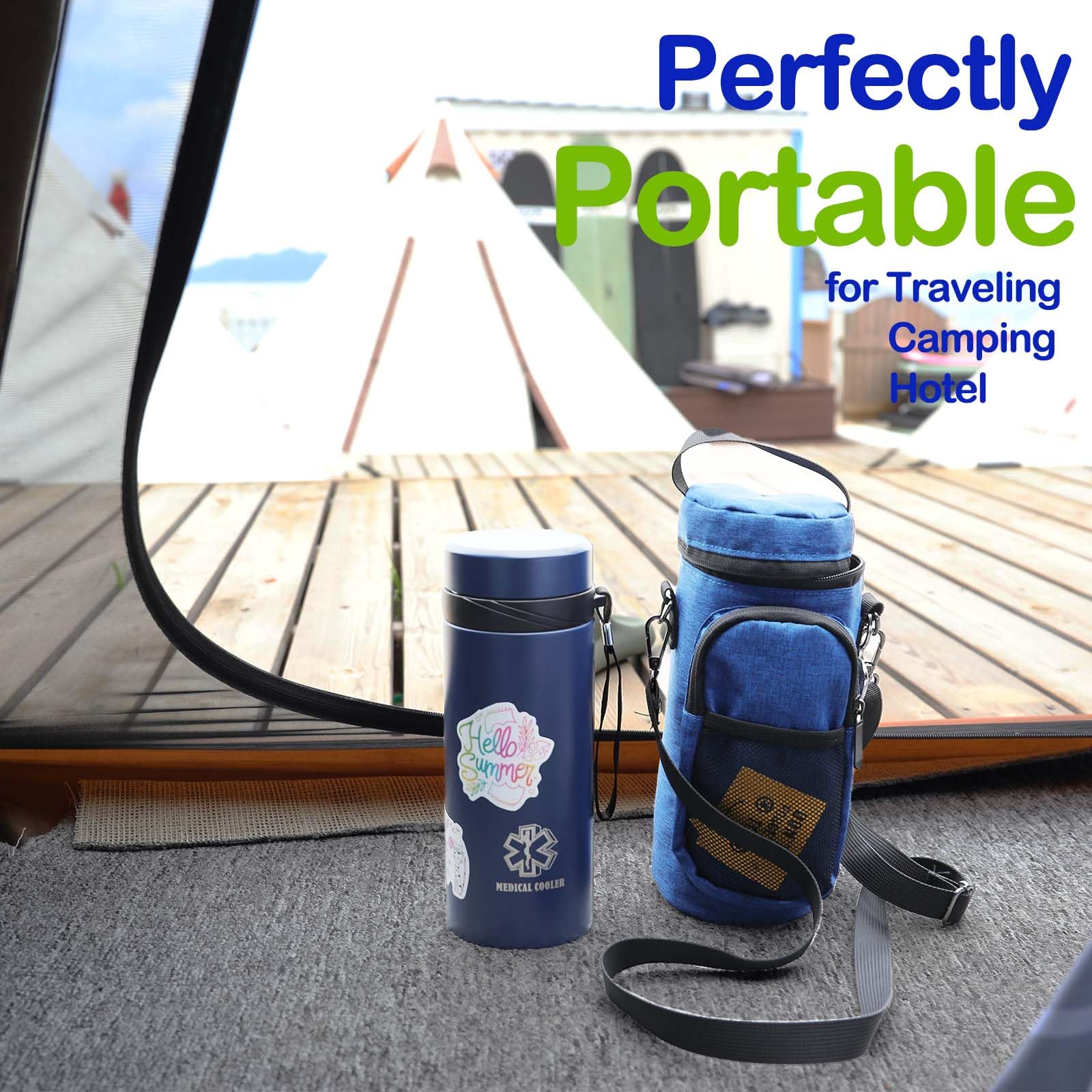 Enfriador de insulina Bluetooth 48H 7 bolígrafos, estuche de viaje, enfriador de medicamentos para viajes, con soporte para botellas aislado, monitor inteligente de temperatura y humedad
