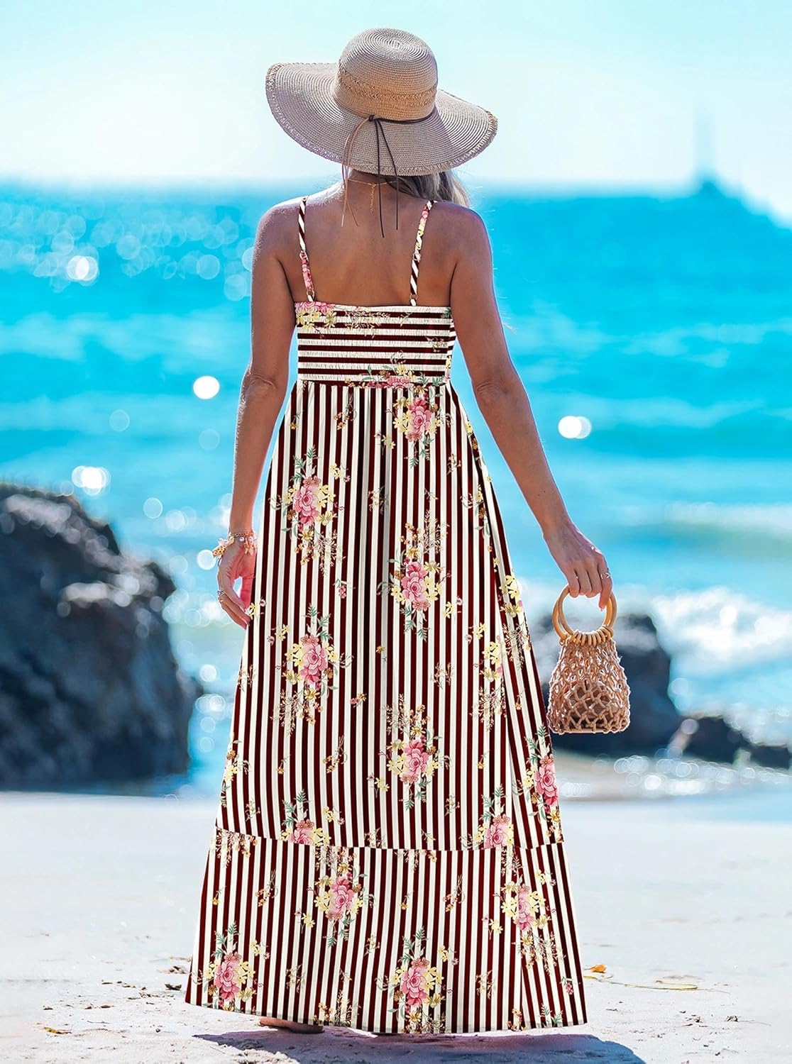 popvil Women Maxi Dress 2026 Spring Spaghetti Strap Summer Long Boho A-Line Flowy Dress Casual Sleeveless Sun Beach Dress - Image 3