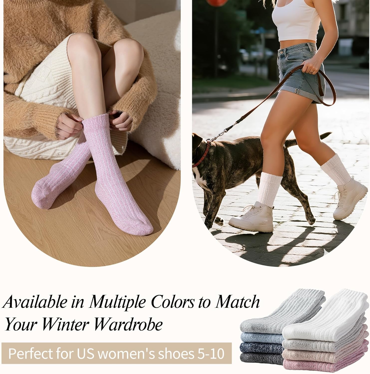 Women's Rib Knit Crew Socks Cozy Warm for Boots Thick Winter Fuzzy Socks 3 Pairs - Image 5