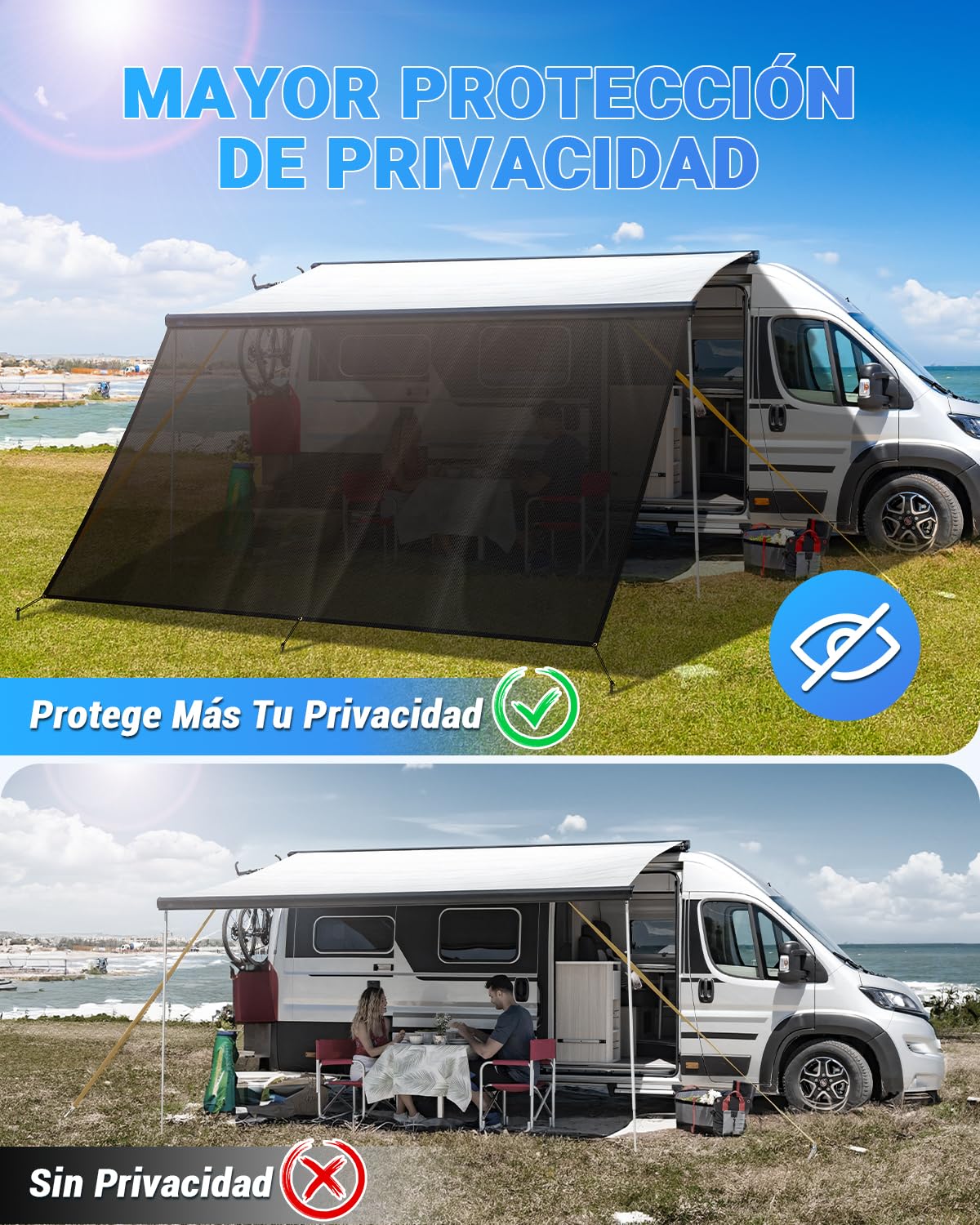 SUPAREE Protección Solar para Autocaravana Toldo Pared Caravana Toldo para Caravana Universal Sun Blocker UV Protection de Privacidad con Kits Completos 3,7 x 2,46m