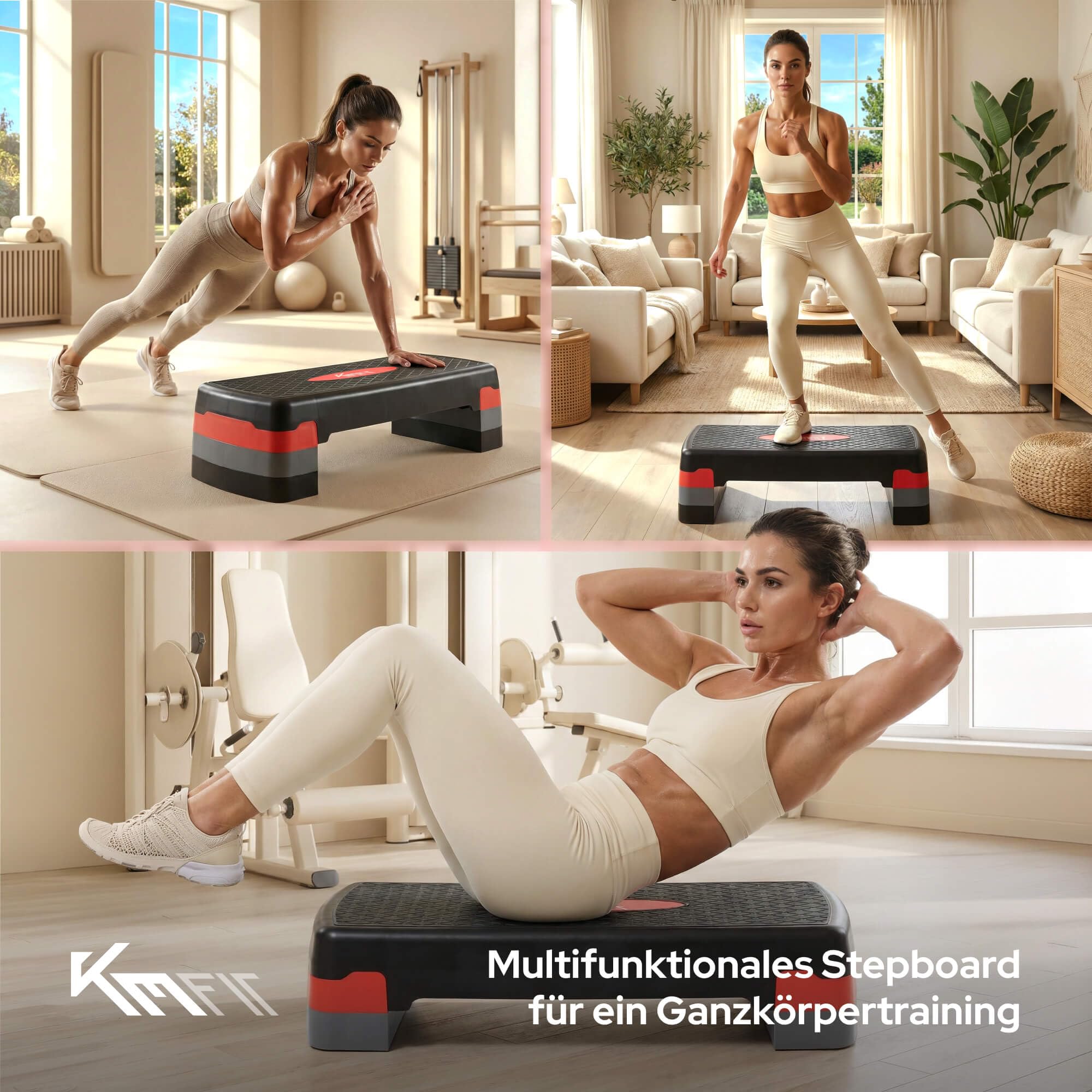 KM-Fit Fitness Stepper | Steppbrett Aerobic Stepper für zuhause | Step-Bench 3-fach höhenverstellbar | Belastbarkeit bis 200 kg | Gymnastik Home-Stepper mit Anti-Rutsch-Matte | Aerobic Steppbank