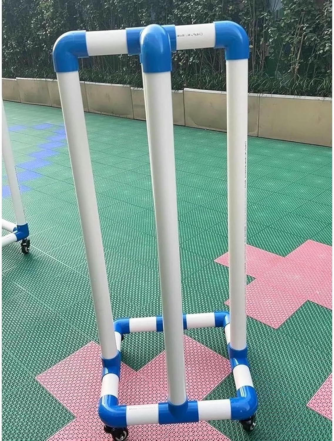 4 Wheeler PVC Hoop Rope Holders, Freestanding Hula Hoop and Jump Rope Holder Stand, Moveable Fitness Hoop Storage Cart, Playground Garage Gym Shelf