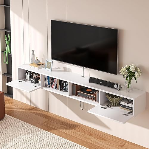 Miniatura 6 de Soporte flotante para TV, centro de entretenimiento montado en la pared de madera de 55 pulgadas con almacenamiento debajo de la TV para sala de