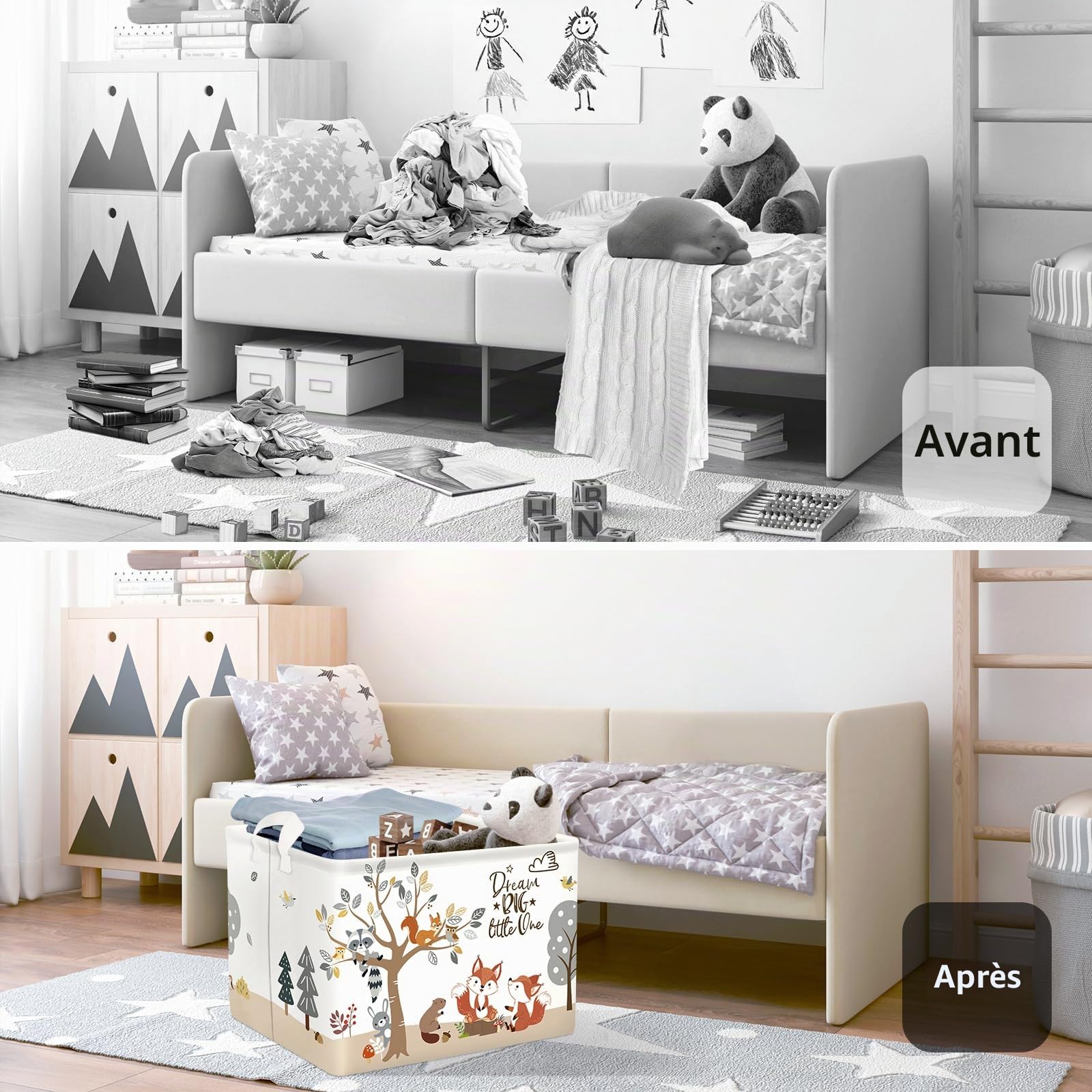 Grand Corbeille a Linge Adorable Animal de la Forêt Repliable Panier Rangement Jouets Vêtements pour Maison, Renard, 36L