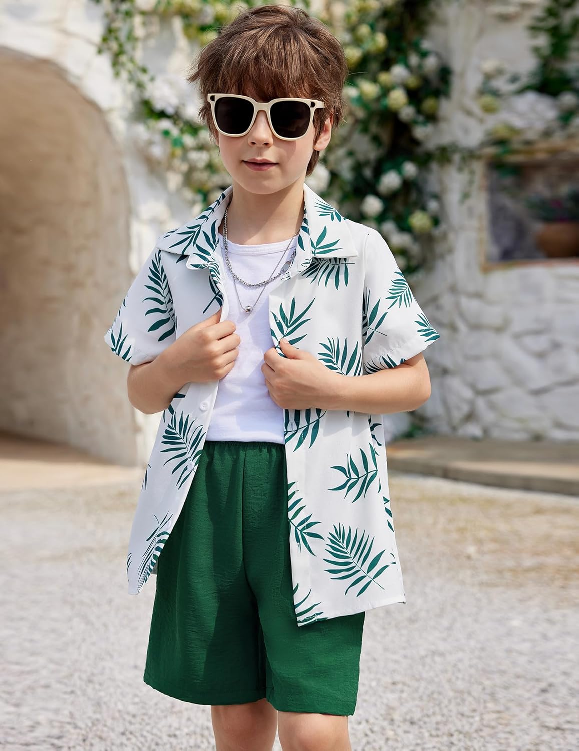 Arshiner Boys 2 Piece Outfits Hawaiian Shorts Sets Button Down Shirt and Shorts Summer Beach Clothes for 2-12 Years - Image 2